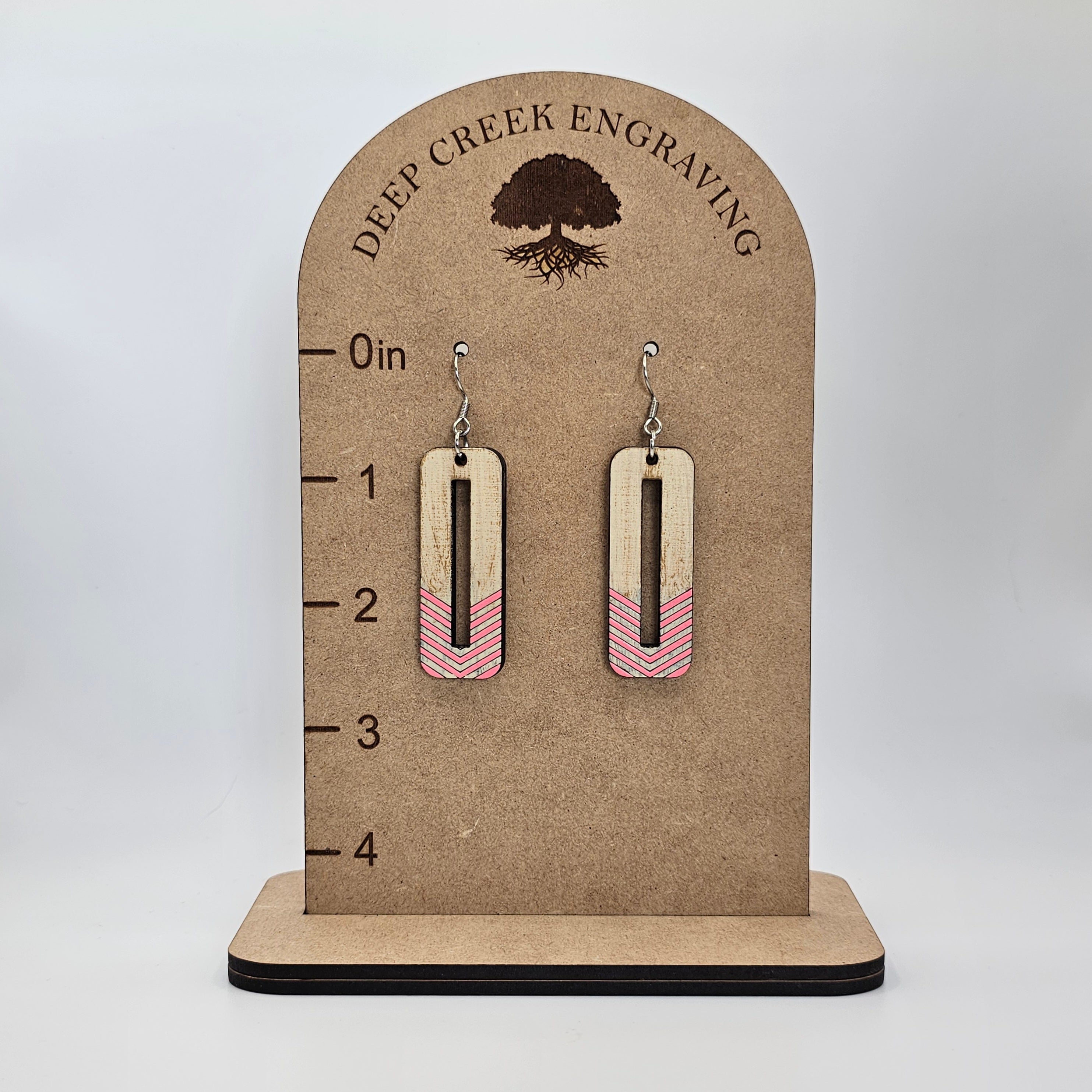 Coral Chevron Rectangle Dangle Earrings | Laser Engraved Wood | Surgical Steel - DEHBR1-P