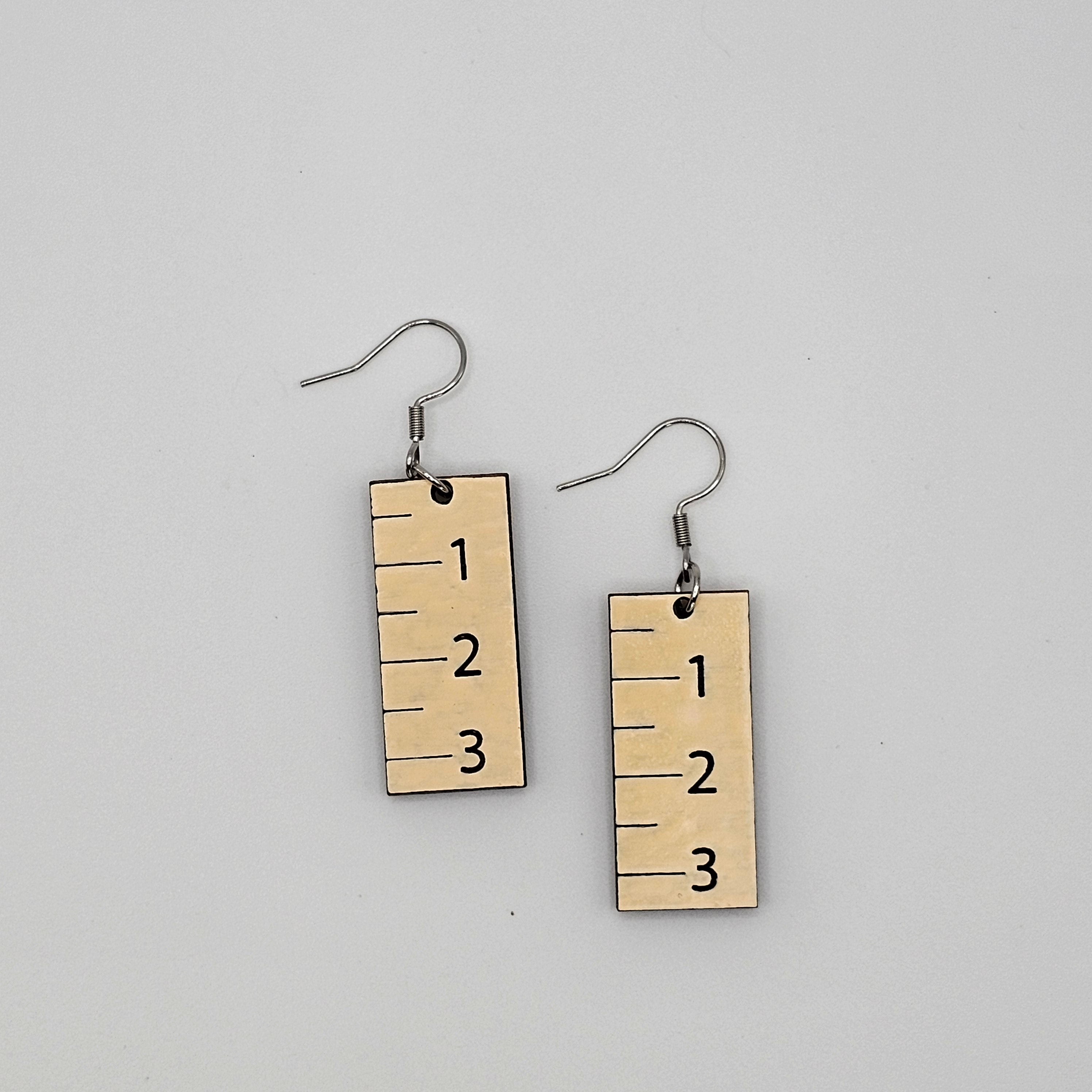 Teacher's Ruler Dangle Earrings | Laser Engraved Wood | Surgical Steel - DEHLH3