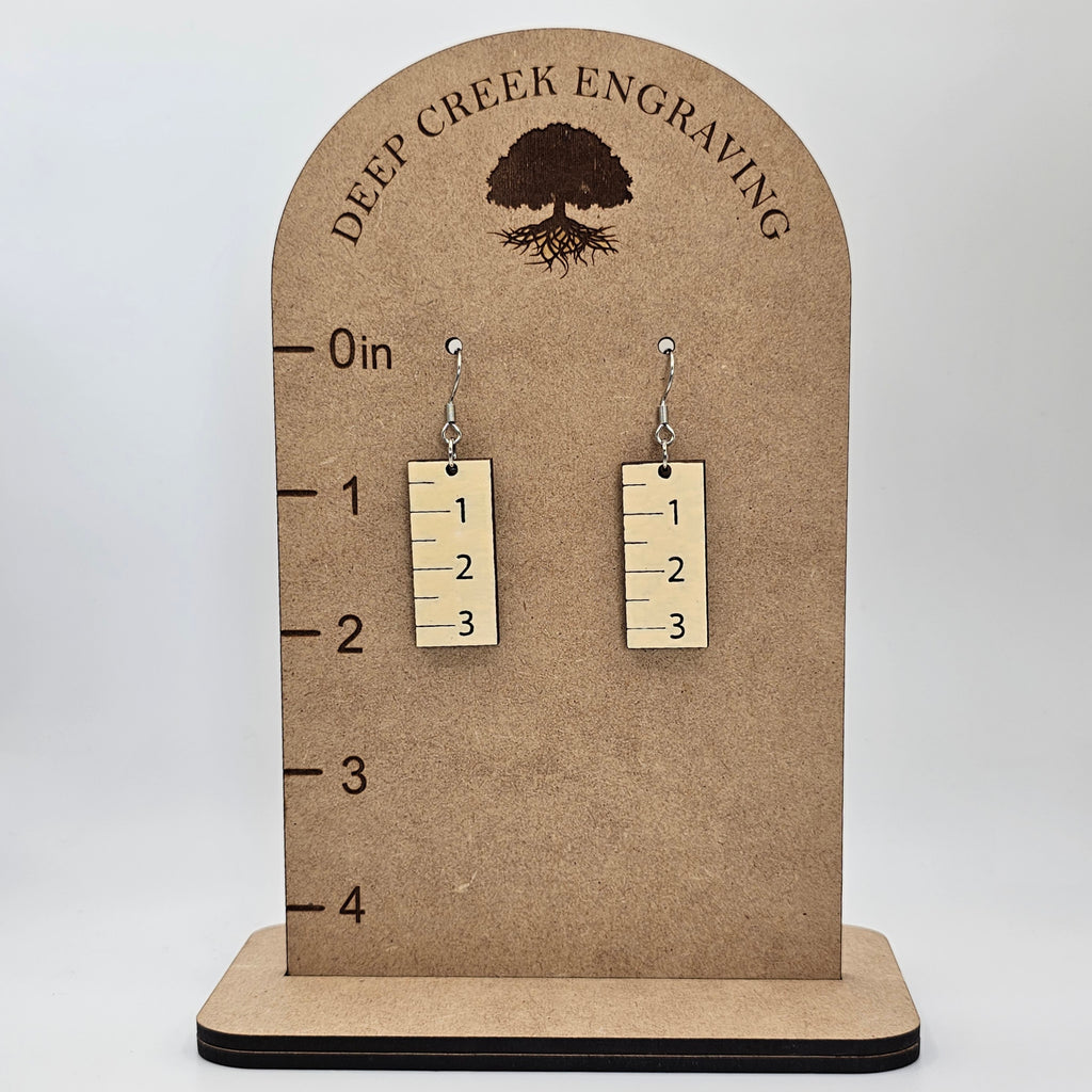 Teacher's Ruler Dangle Earrings | Laser Engraved Wood | Surgical Steel - DEHLH3