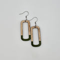 Olive Open Rectangle Dangle Earrings | Hand-Painted | Surgical Steel - DEHPP11-O
