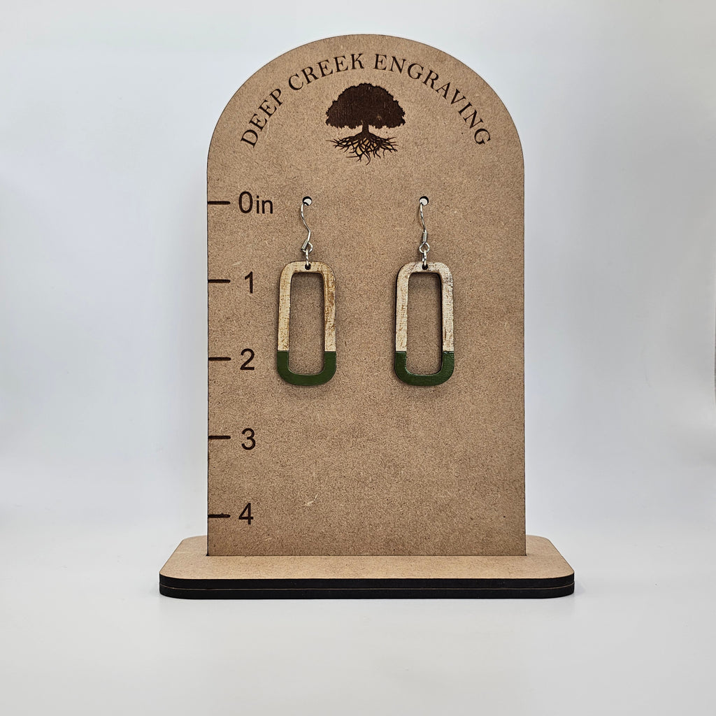 Olive Open Rectangle Dangle Earrings | Hand-Painted | Surgical Steel - DEHPP11-O