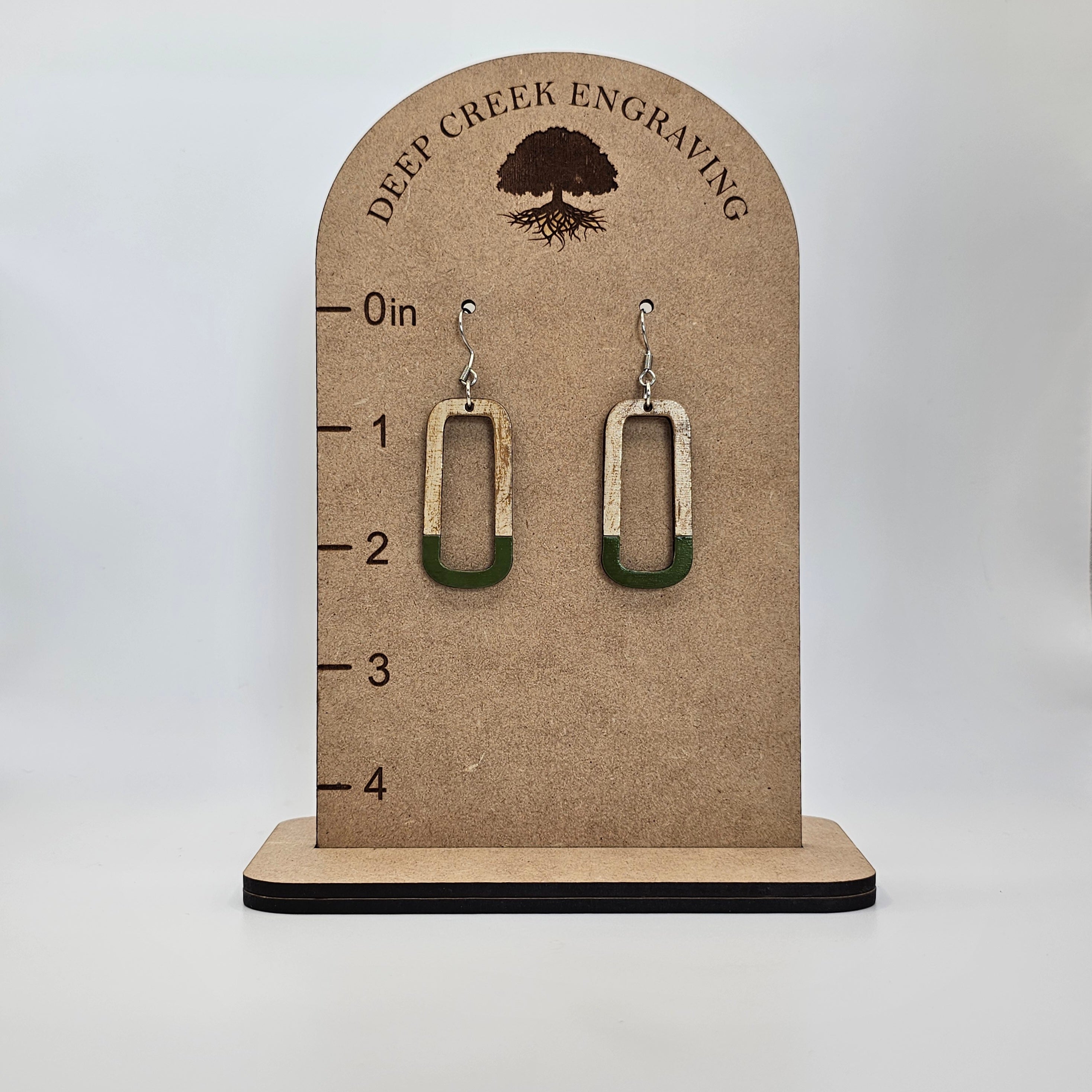 Olive Open Rectangle Dangle Earrings | Hand-Painted | Surgical Steel - DEHPP11-O