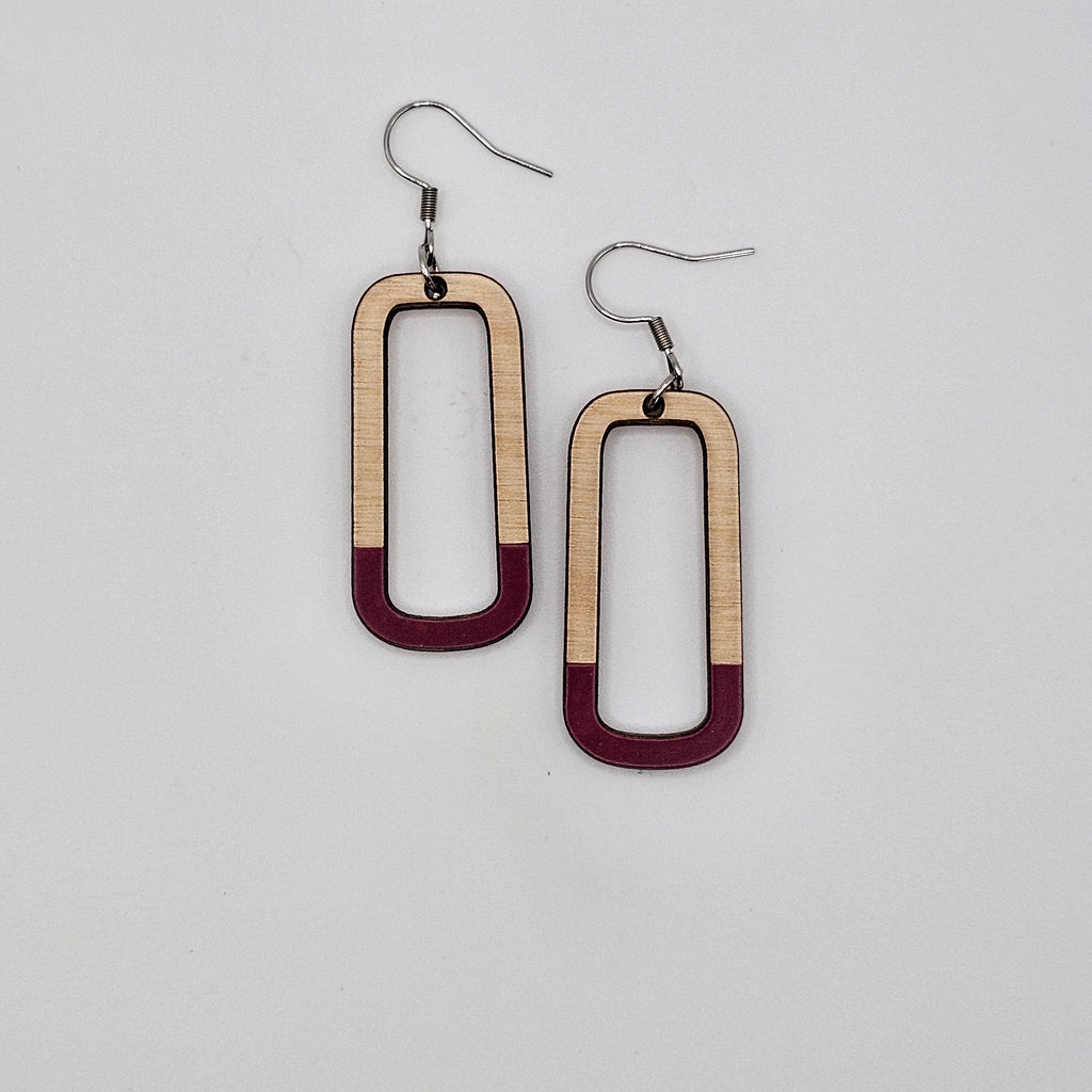 Plum Open Rectangle Dangle Earrings | Hand-Painted | Surgical Steel - DEHPP11-P
