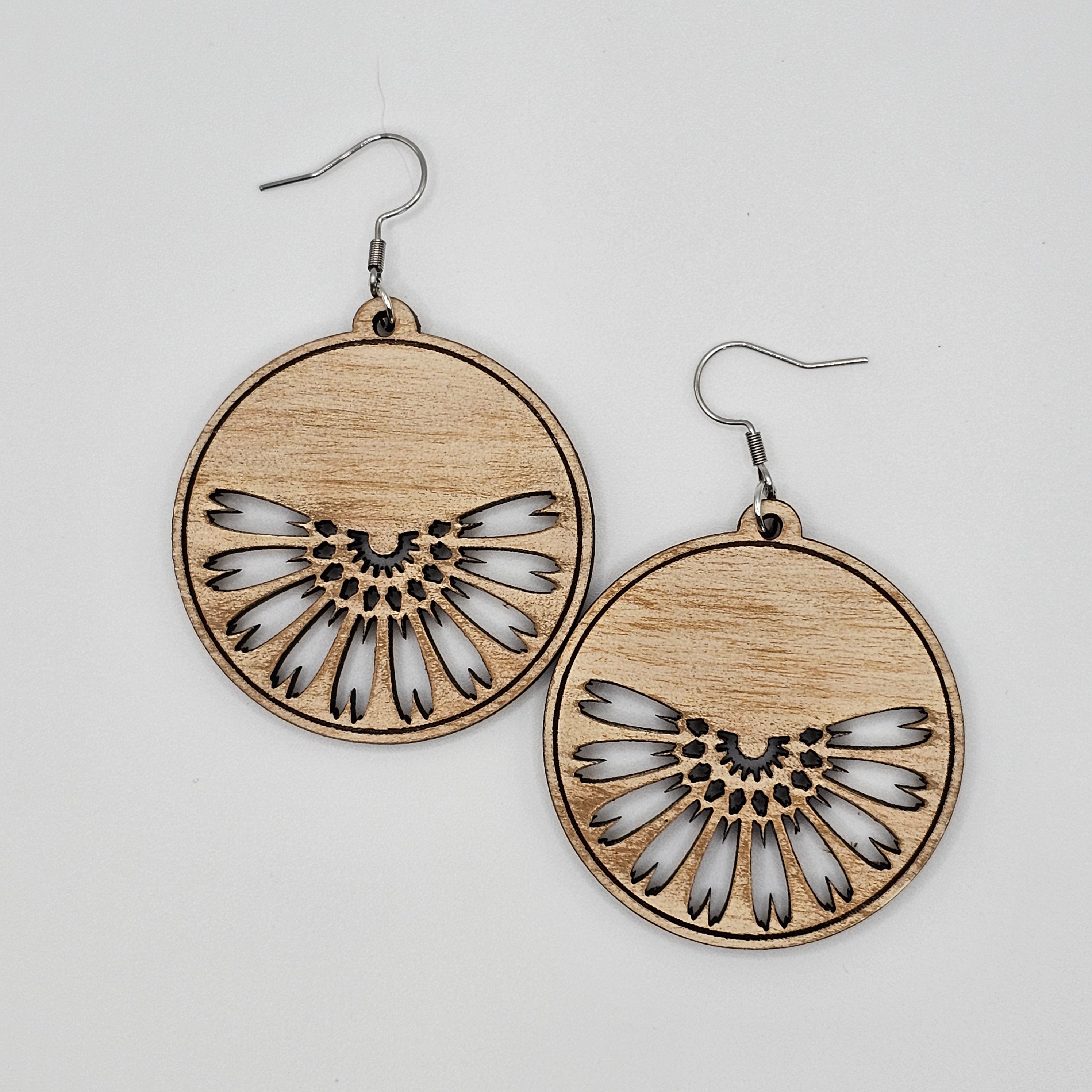 Indian Blanket Flower Circle Dangle Earrings | Laser Engraved | Surgical Steel - DEHPP12