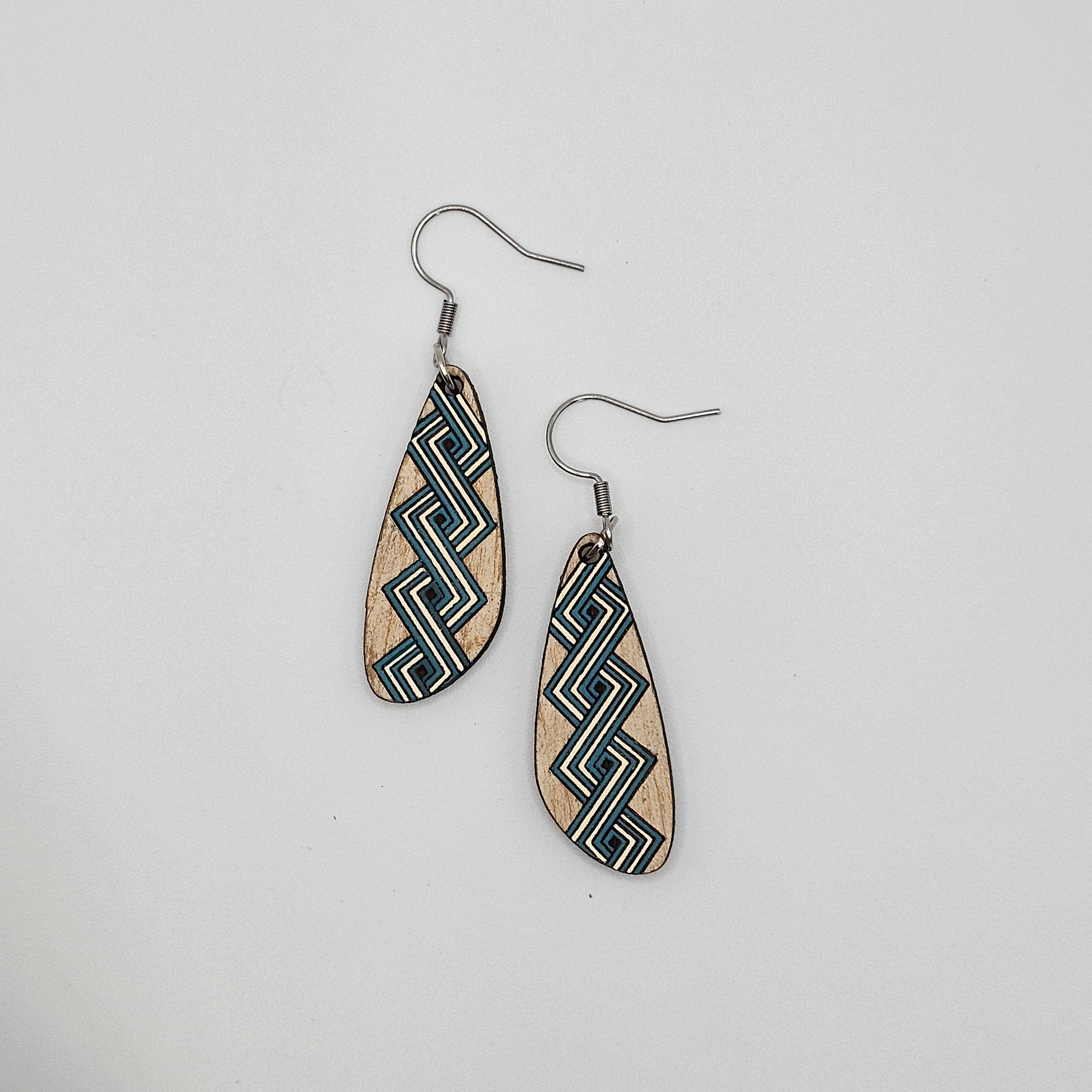 Greek Key Teardrop Dangle Earrings | Hand-Painted | Surgical Steel - DEHPP15