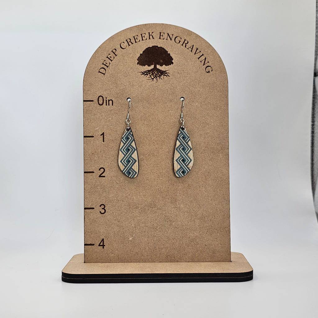 Greek Key Teardrop Dangle Earrings | Hand-Painted | Surgical Steel - DEHPP15