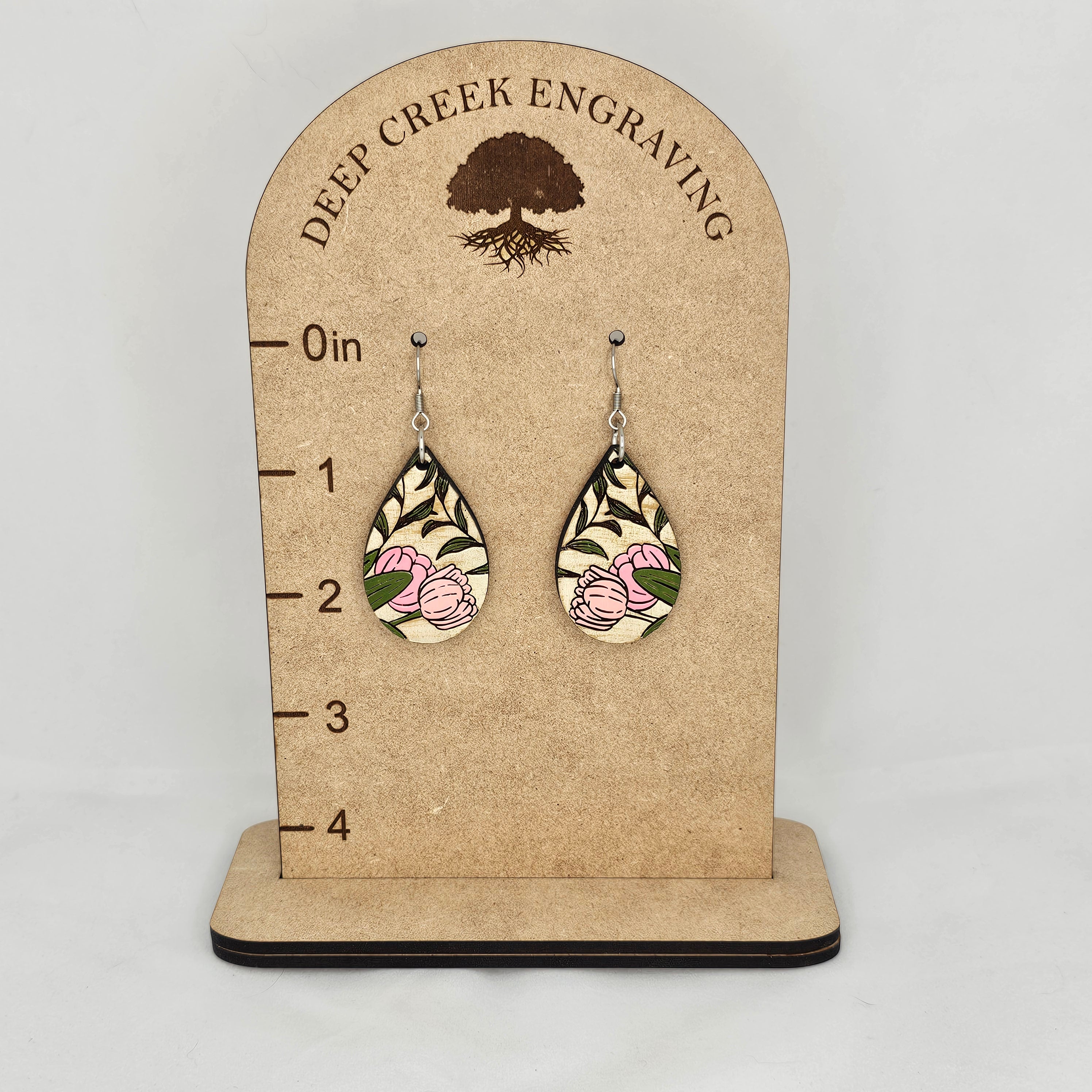 Blush Tulip Teardrop Dangle Earrings | Hand-Painted | Surgical Steel - DEHPP16