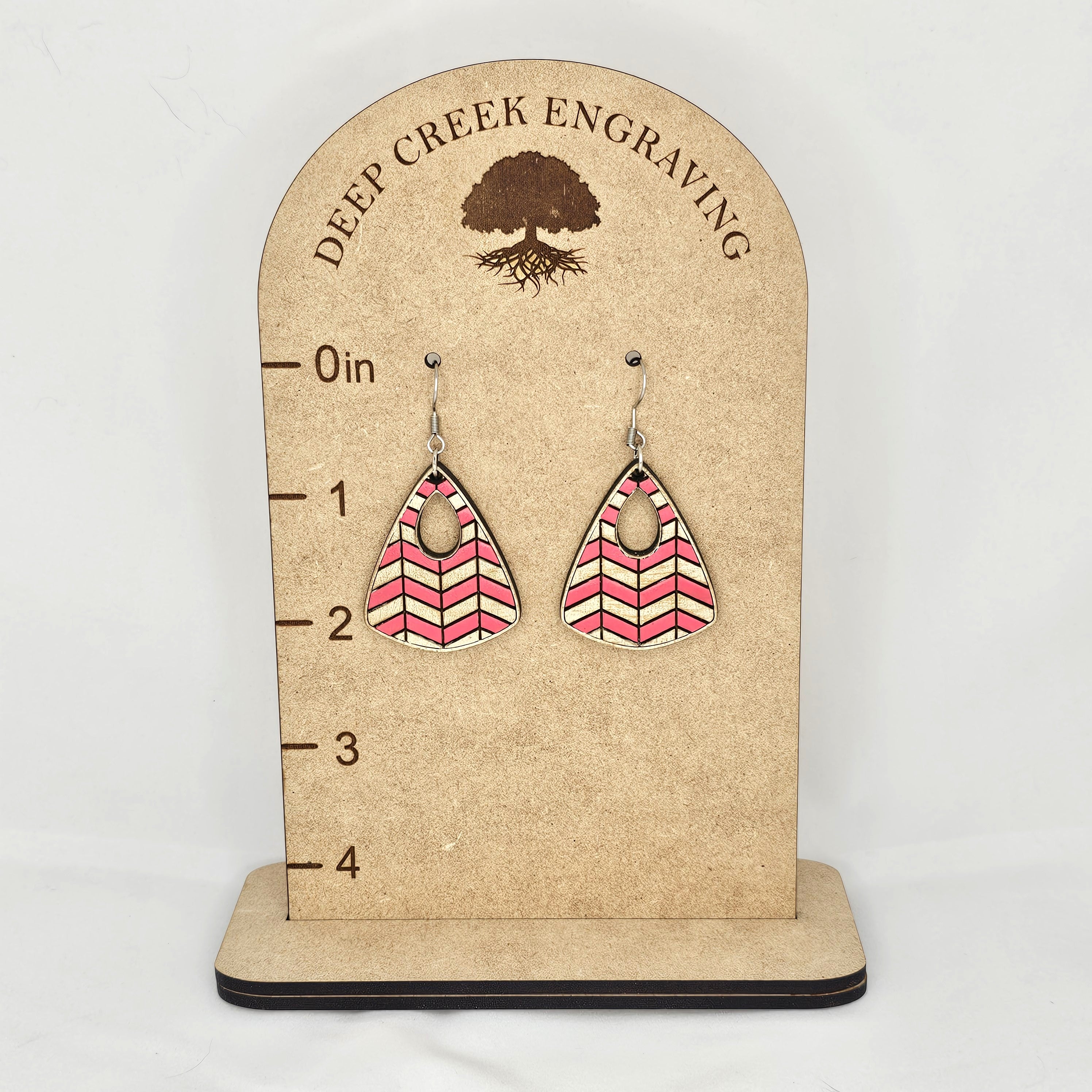 Coral Chevron Triangle Dangle Earrings | Hand-Painted | Surgical Steel - DEHPP18-LP
