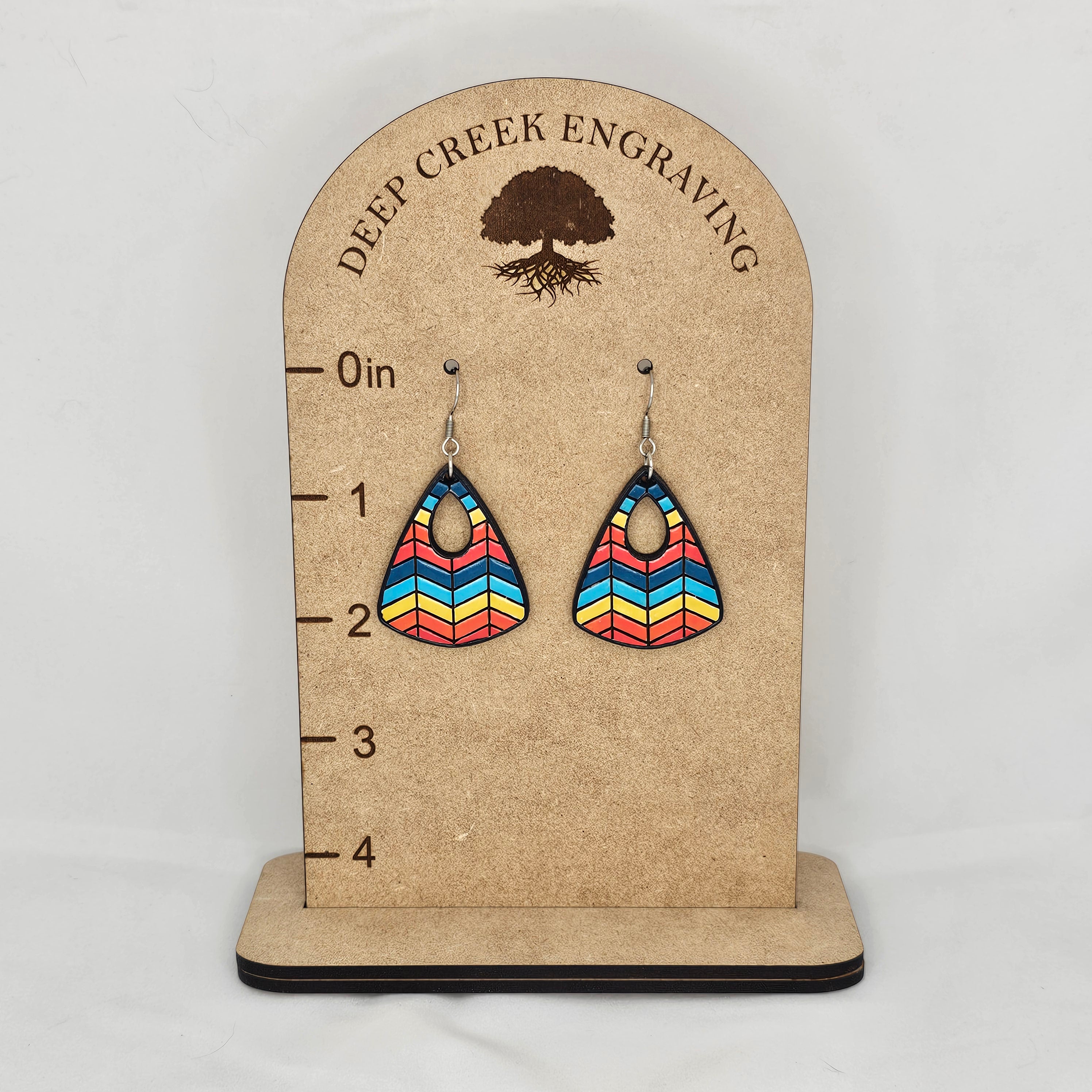 Fiesta Stripe Triangle Dangle Earrings | Hand-Painted | Surgical Steel - DEHPP18-M