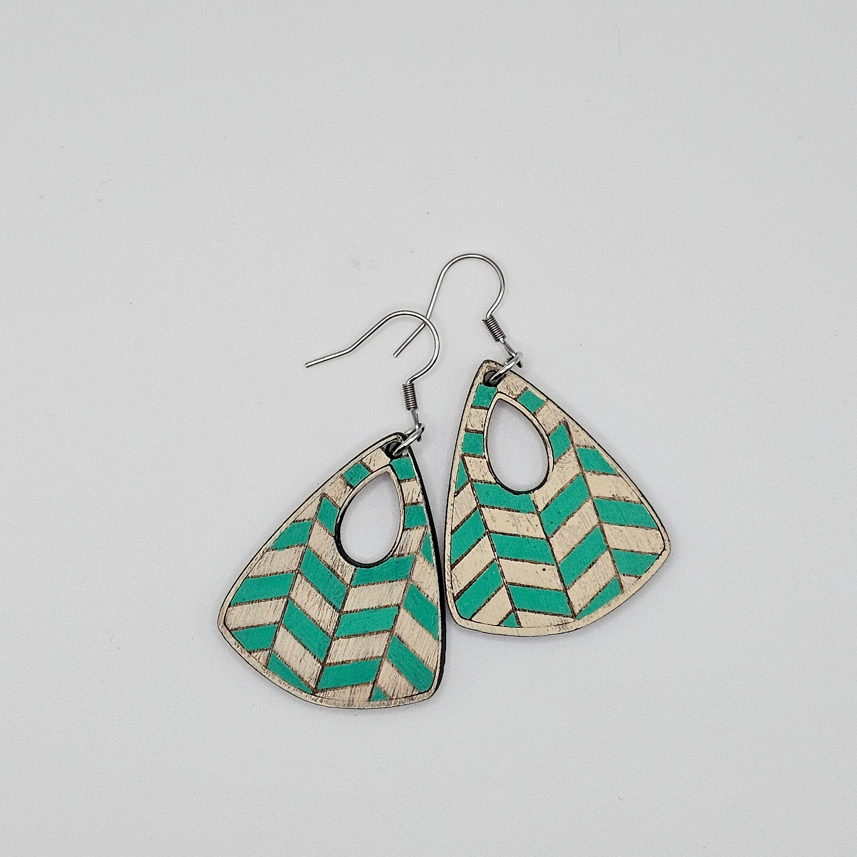Seafoam Trail Triangle Dangle Earrings | Hand-Painted | Surgical Steel - DEHPP18-MG