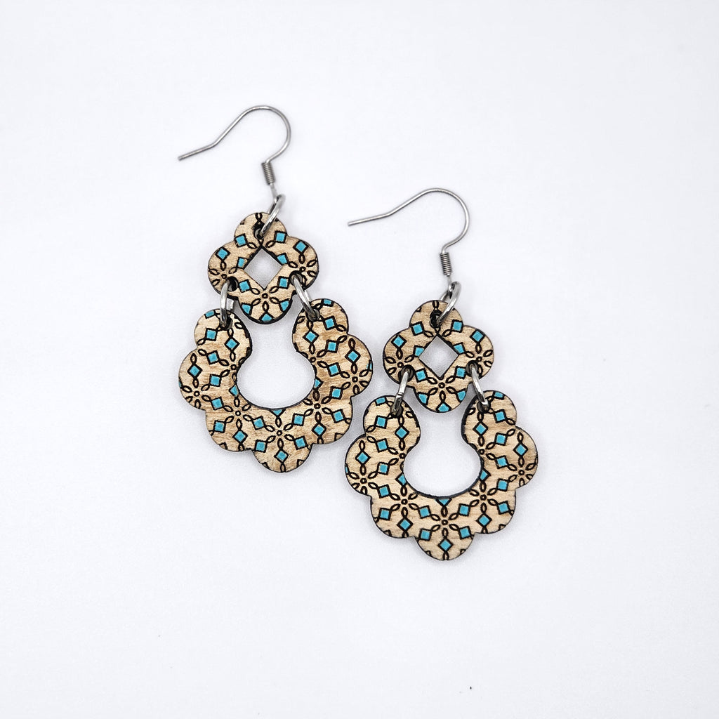 Turquoise Blossom Chandelier Earrings | Hand-Painted | Surgical Steel - DEHPP1-T
