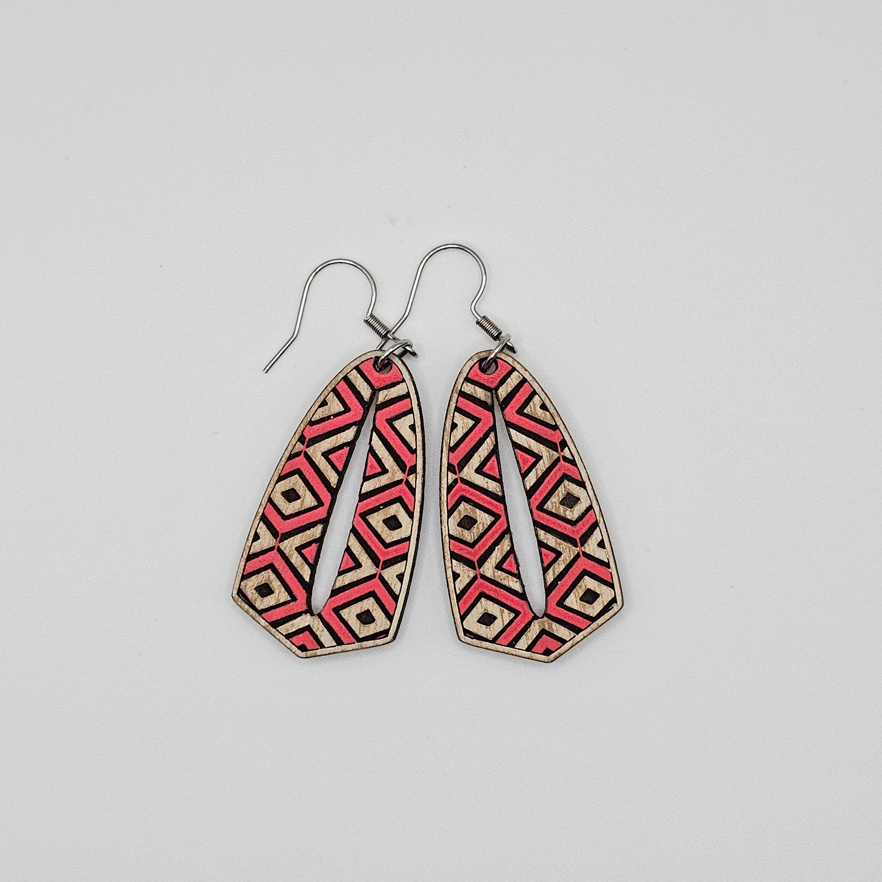 Pink Prism Cutout Drop Earrings | Hand-Painted | Surgical Steel - DEHPP2-LRT