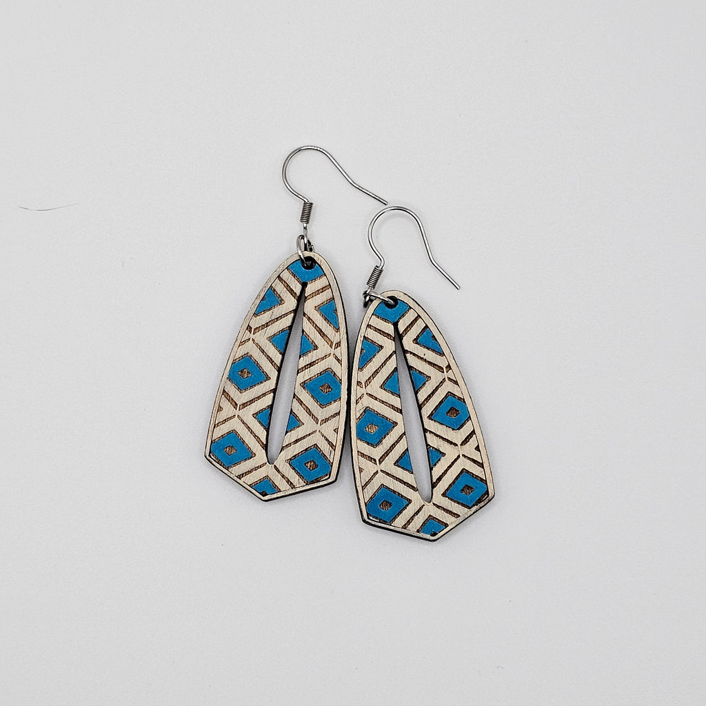 Turquoise Tribal Cutout Drop Earrings | Hand-Painted | Surgical Steel - DEHPP2-ST