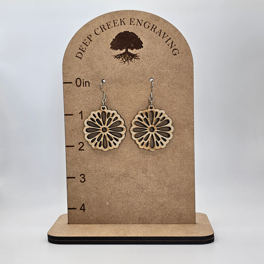 Daisy Rosette Cutout Circle Dangle Earrings | Laser Engraved | Surgical Steel - DEHPP21