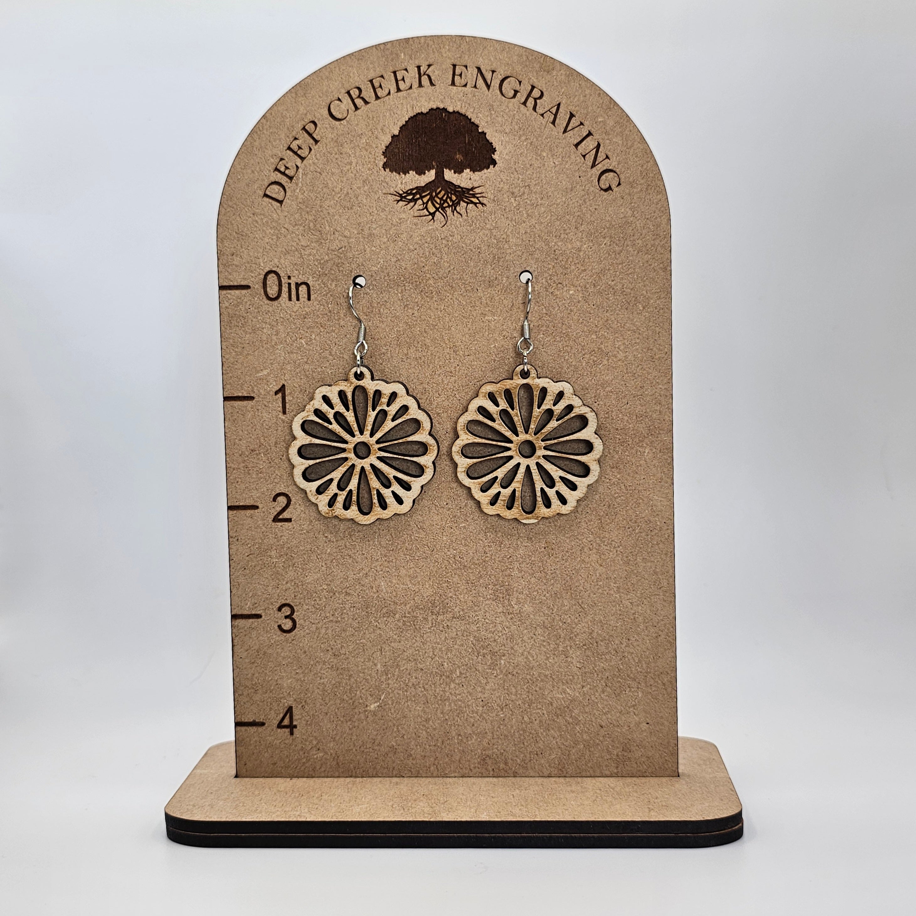 Daisy Rosette Cutout Circle Dangle Earrings | Laser Engraved | Surgical Steel - DEHPP21
