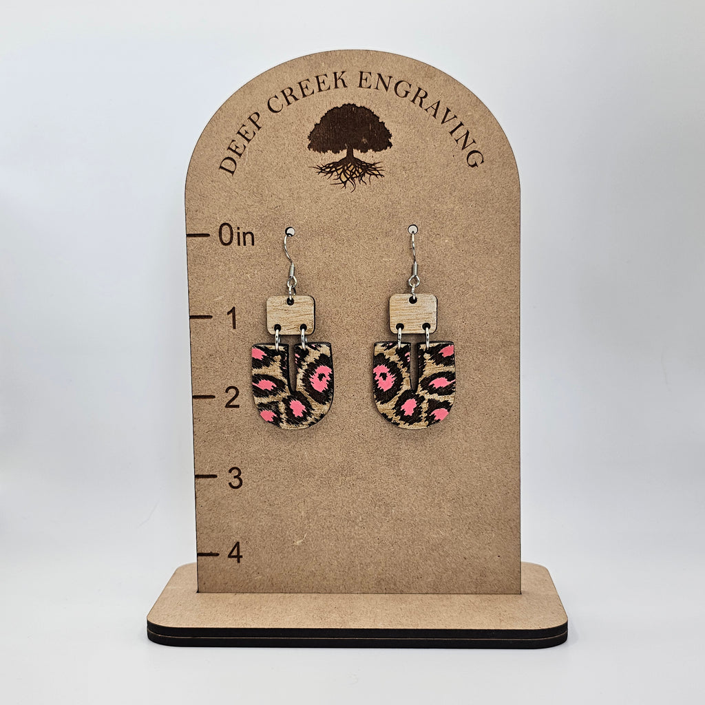 Pink Leopard Arch Dangle Earrings | Hand-Painted | Surgical Steel - DEHPP22