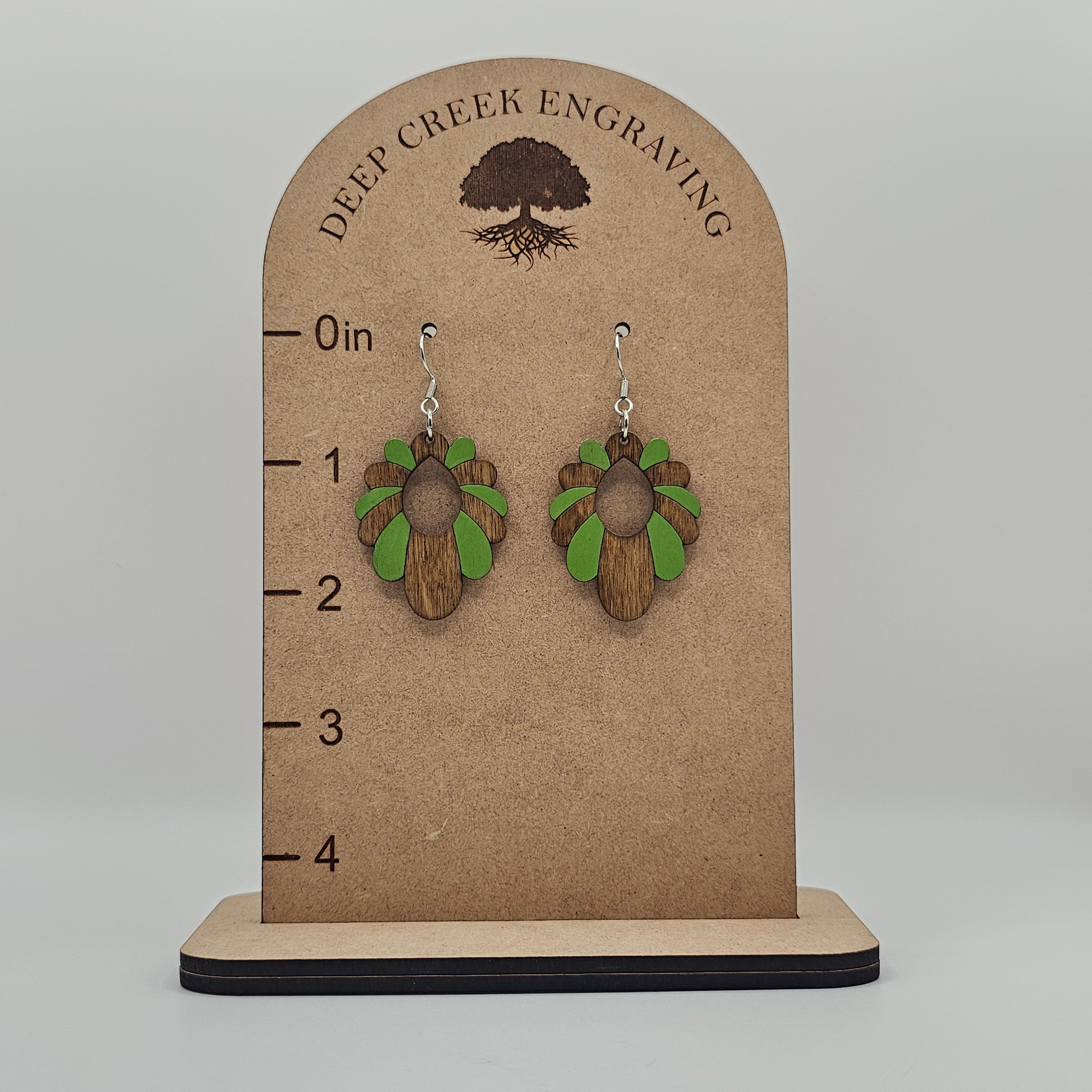 Squash Blossom Dangle Earrings | Sage Green | Laser Engraved Wood | Surgical Steel - DEHPP29