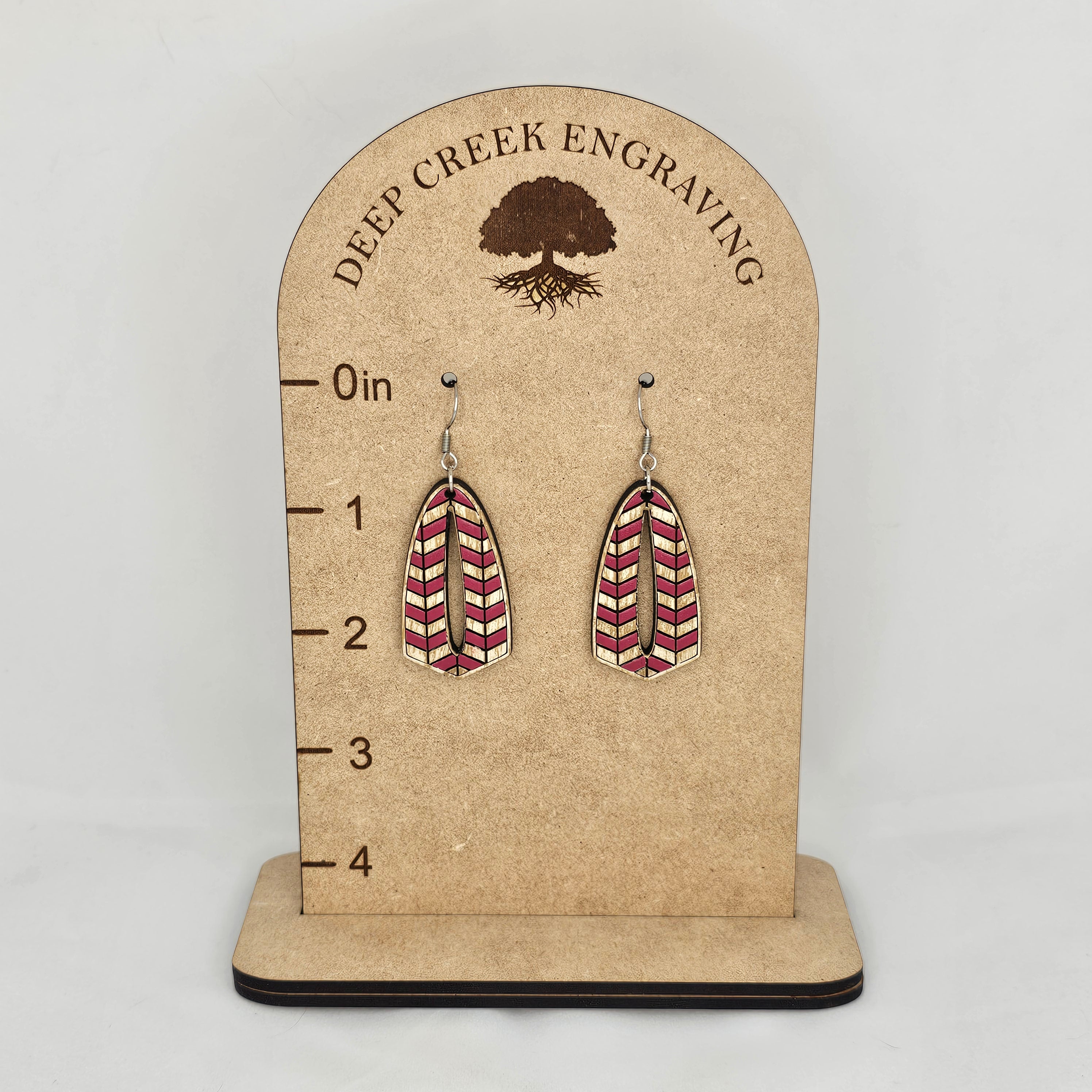 Rosewood Chevron Cutout Drop Earrings | Hand-Painted | Surgical Steel - DEHPP3-CT
