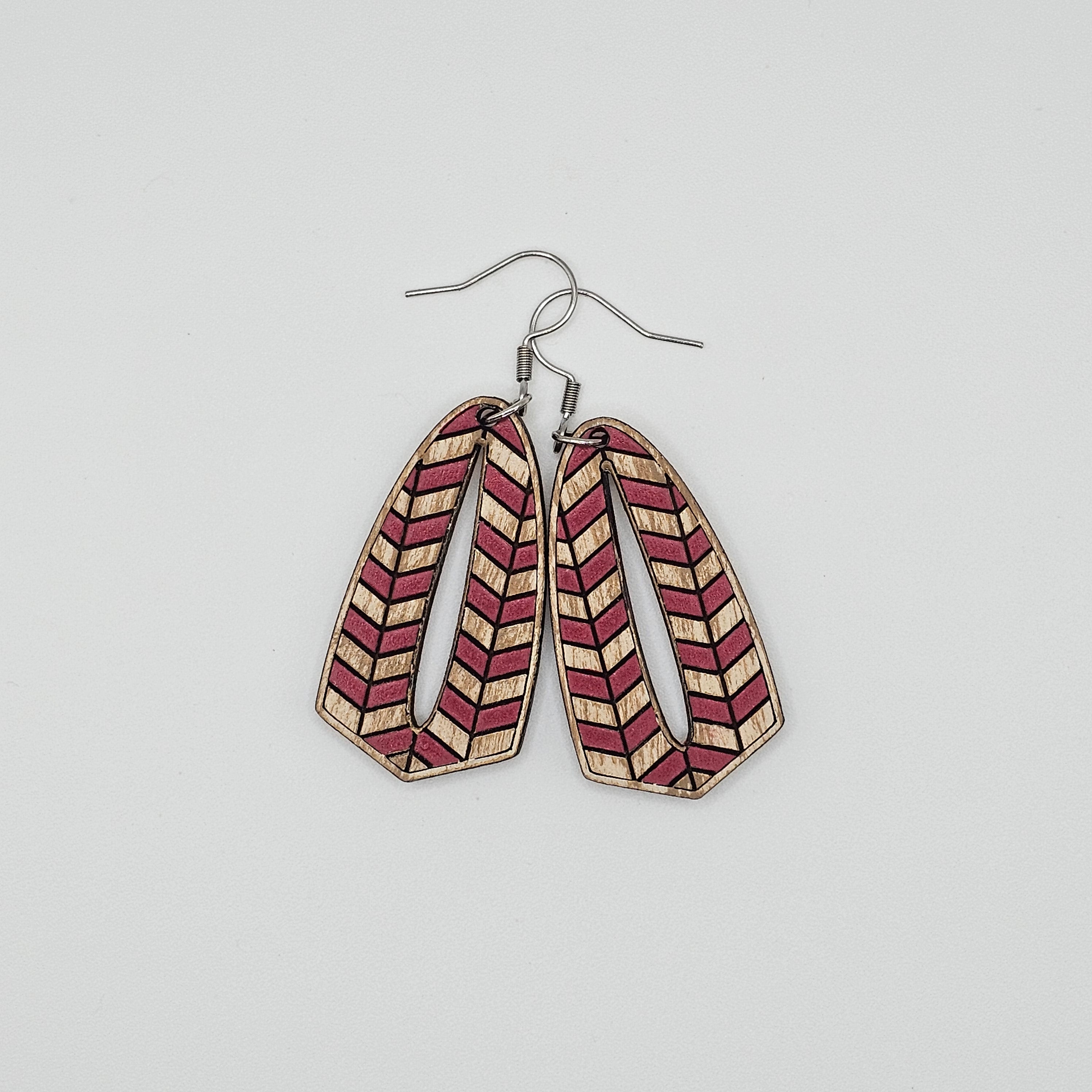 Rosewood Chevron Cutout Drop Earrings | Hand-Painted | Surgical Steel - DEHPP3-CT