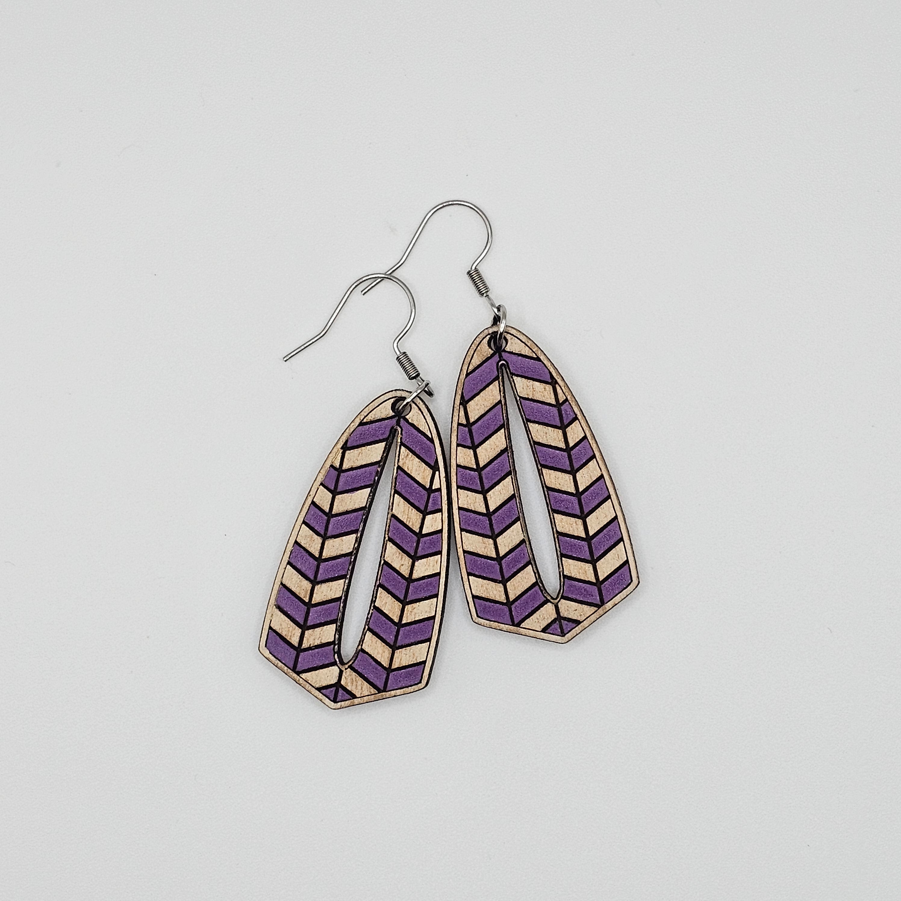 Lavender Lane Chevron Cutout Drop Earrings | Hand-Painted | Surgical Steel - DEHPP3-GT