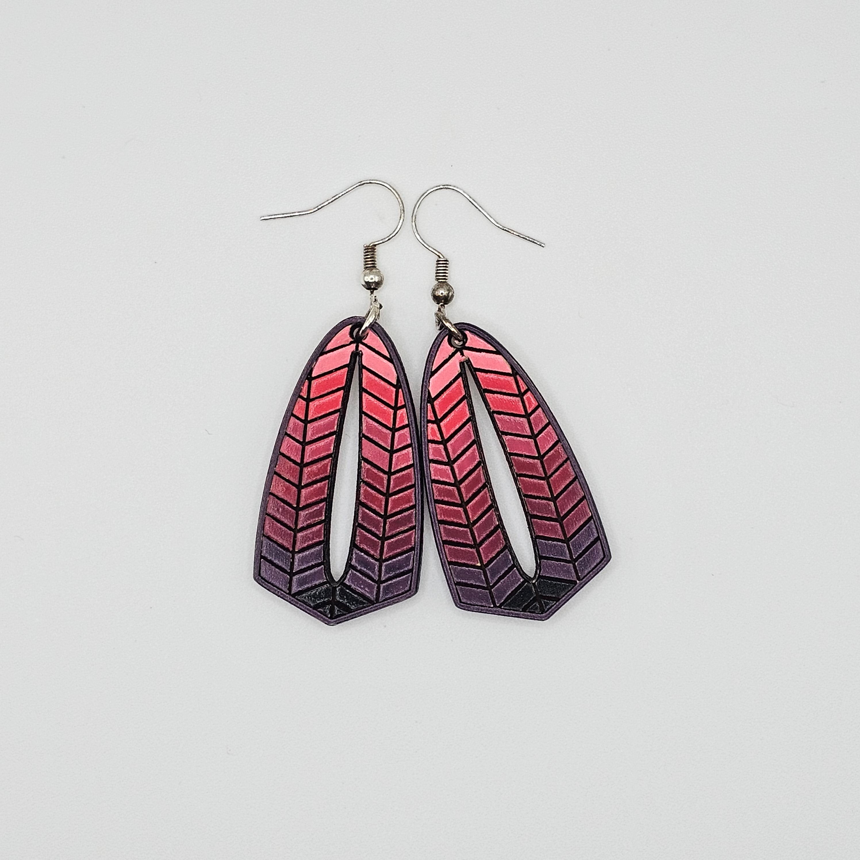 Sunset Feather Fade Cutout Drop Earrings | Hand-Painted | Surgical Steel - DEHPP3-RO
