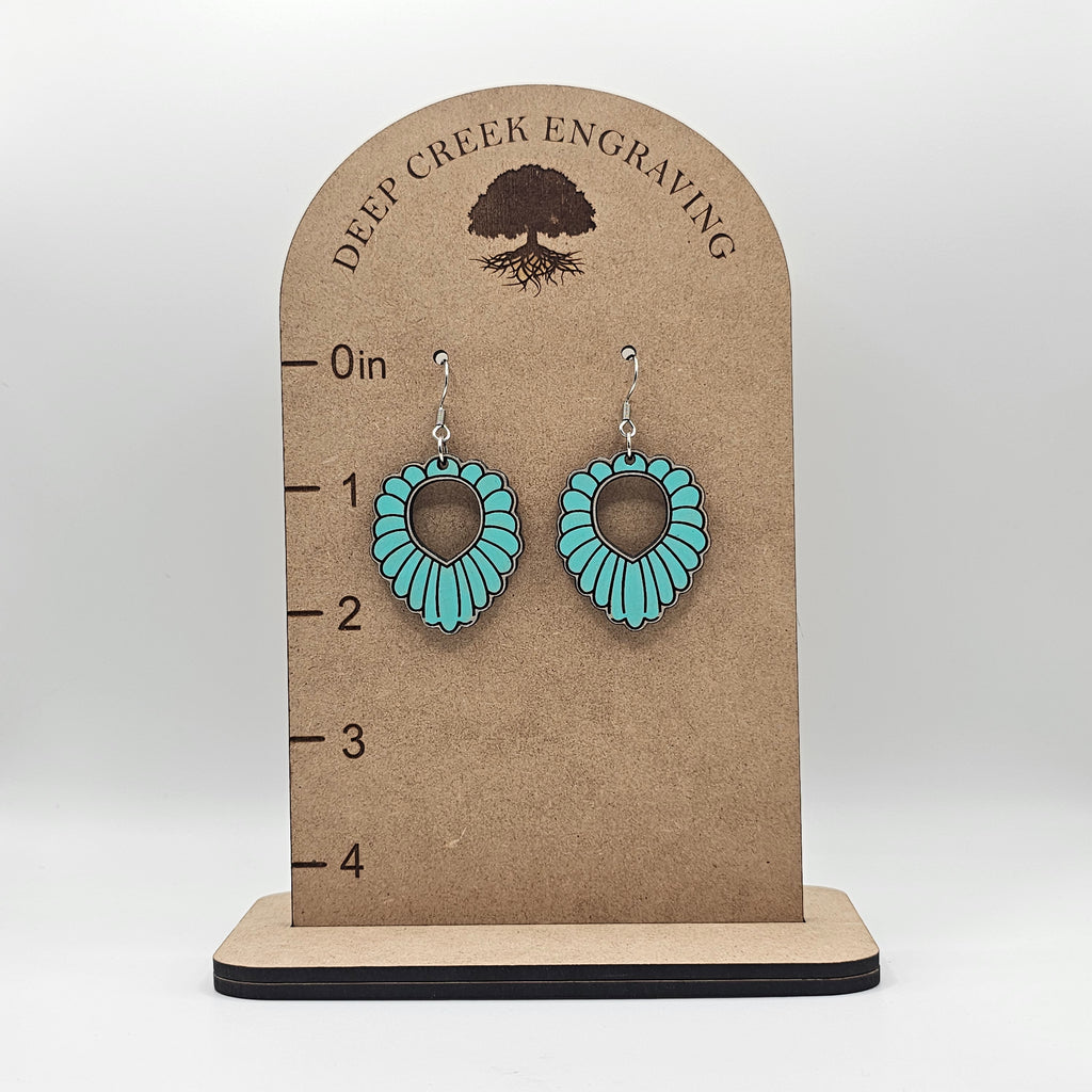 Squash Blossom Dangle Earrings | Laser Engraved Wood | Surgical Steel - DEHPP36