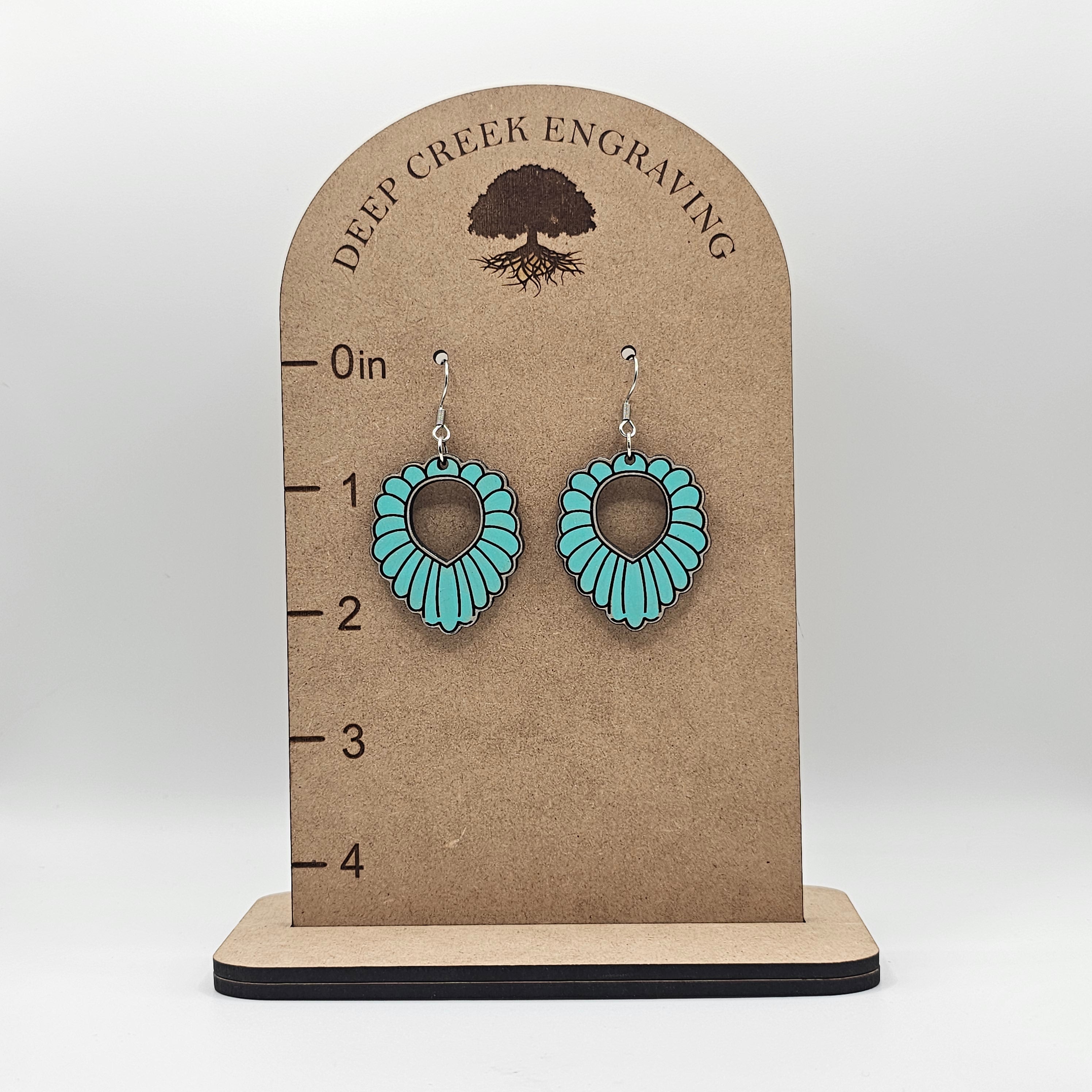 Squash Blossom Dangle Earrings | Laser Engraved Wood | Surgical Steel - DEHPP36