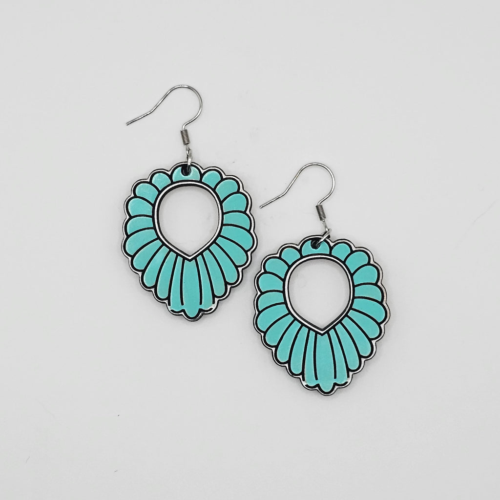 Squash Blossom Dangle Earrings | Laser Engraved Wood | Surgical Steel - DEHPP36