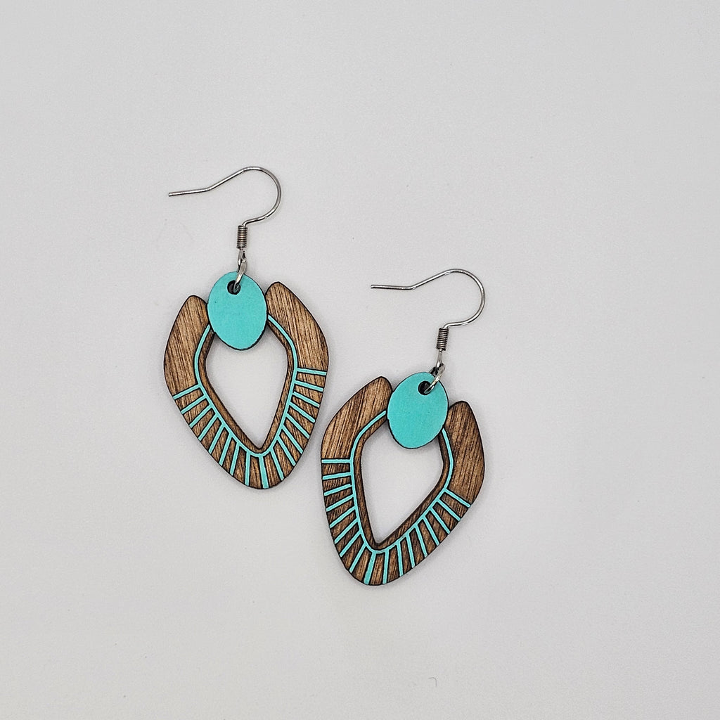Turquoise Open Leaf Dangle Earrings | Hand-Painted | Surgical Steel - DEHPP38