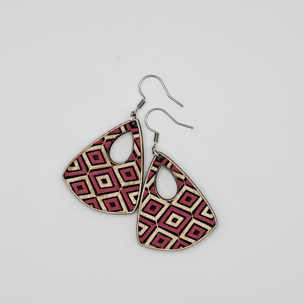 Maroon Diamond Teardrop Drop Earrings | Hand-Painted | Surgical Steel - DEHPP4-CT
