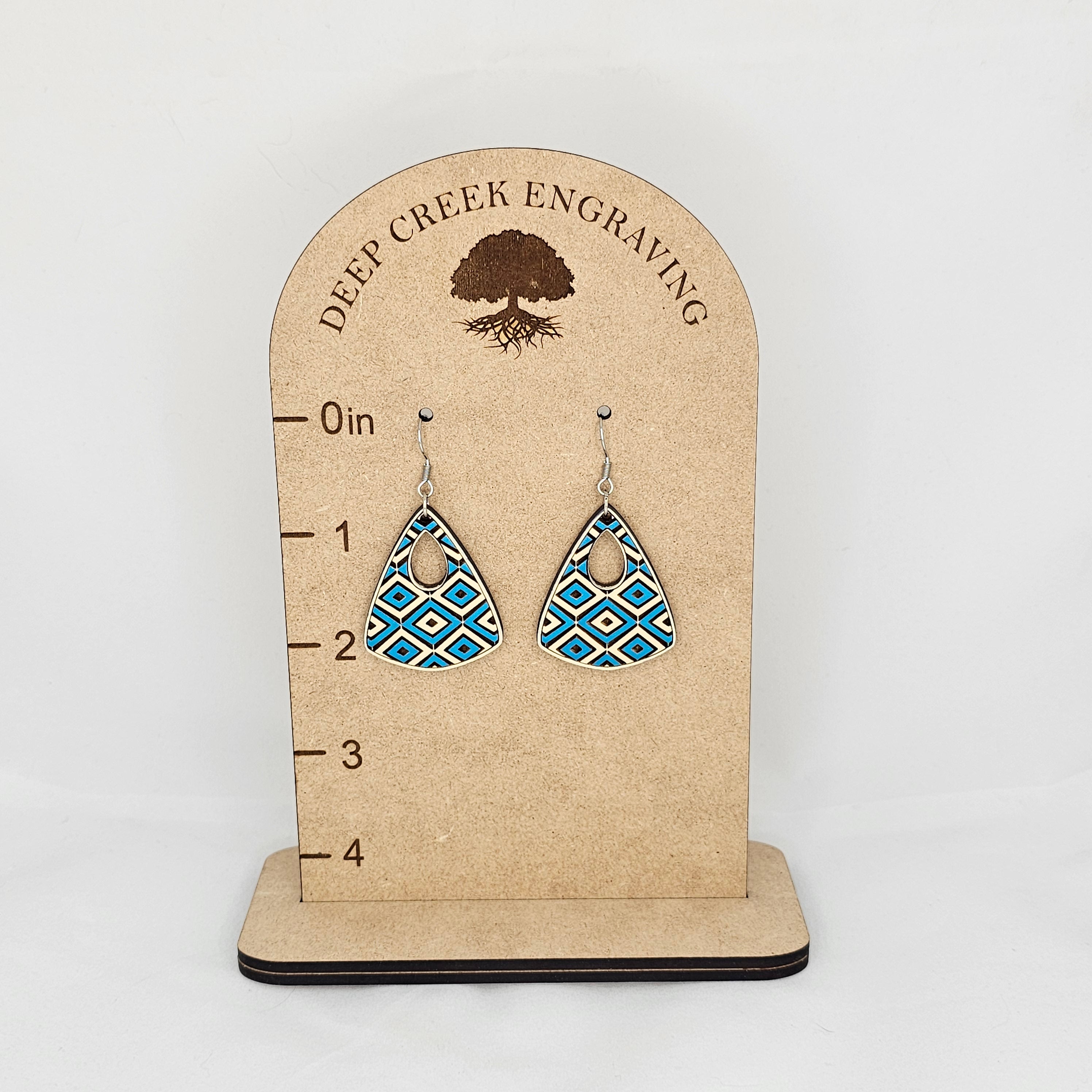 Electric Blue Mosaic Drop Earrings | Hand-Painted | Surgical Steel - DEHPP4-ST