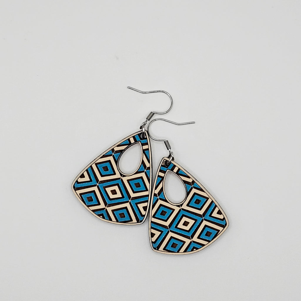 Electric Blue Mosaic Drop Earrings | Hand-Painted | Surgical Steel - DEHPP4-ST