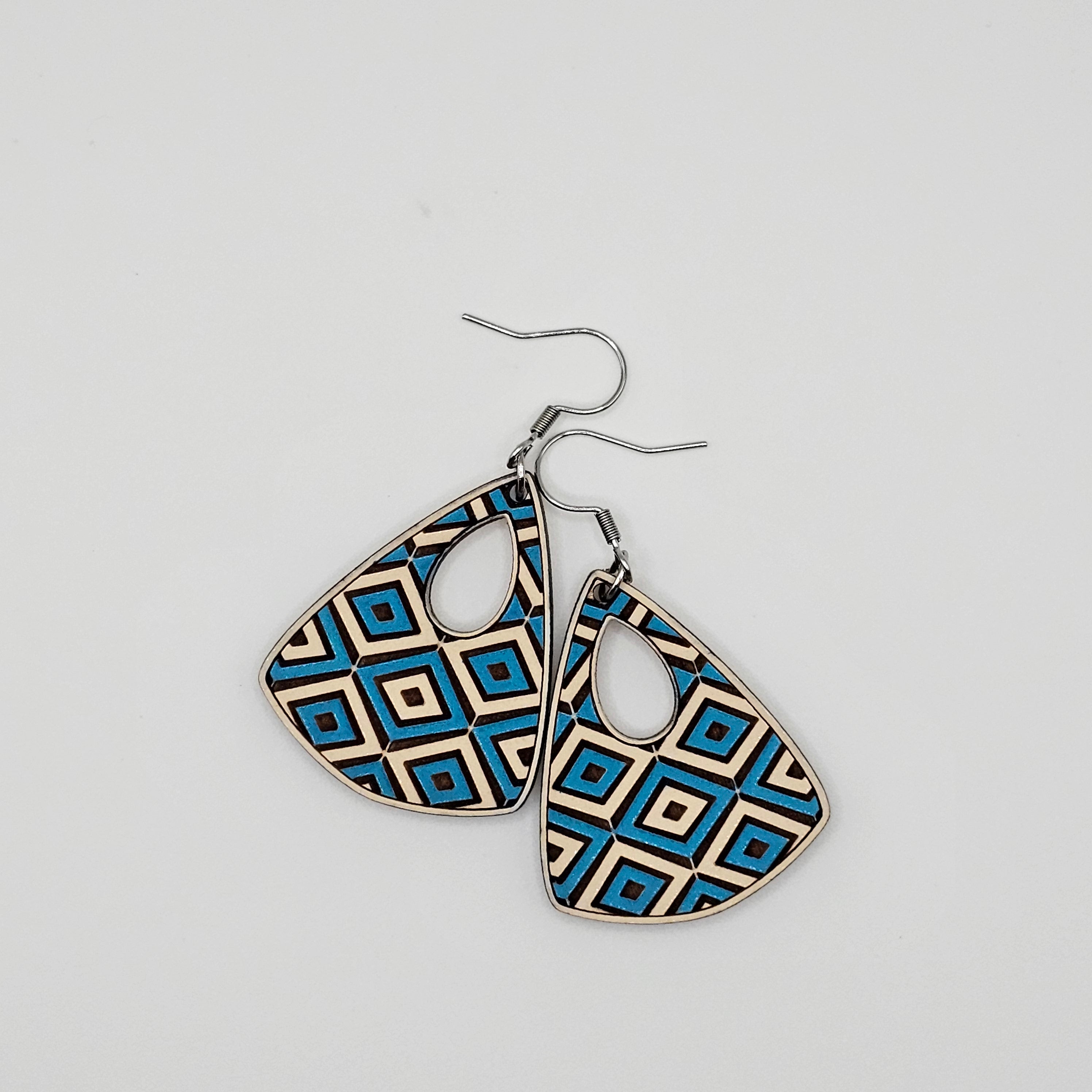 Electric Blue Mosaic Drop Earrings | Hand-Painted | Surgical Steel - DEHPP4-ST