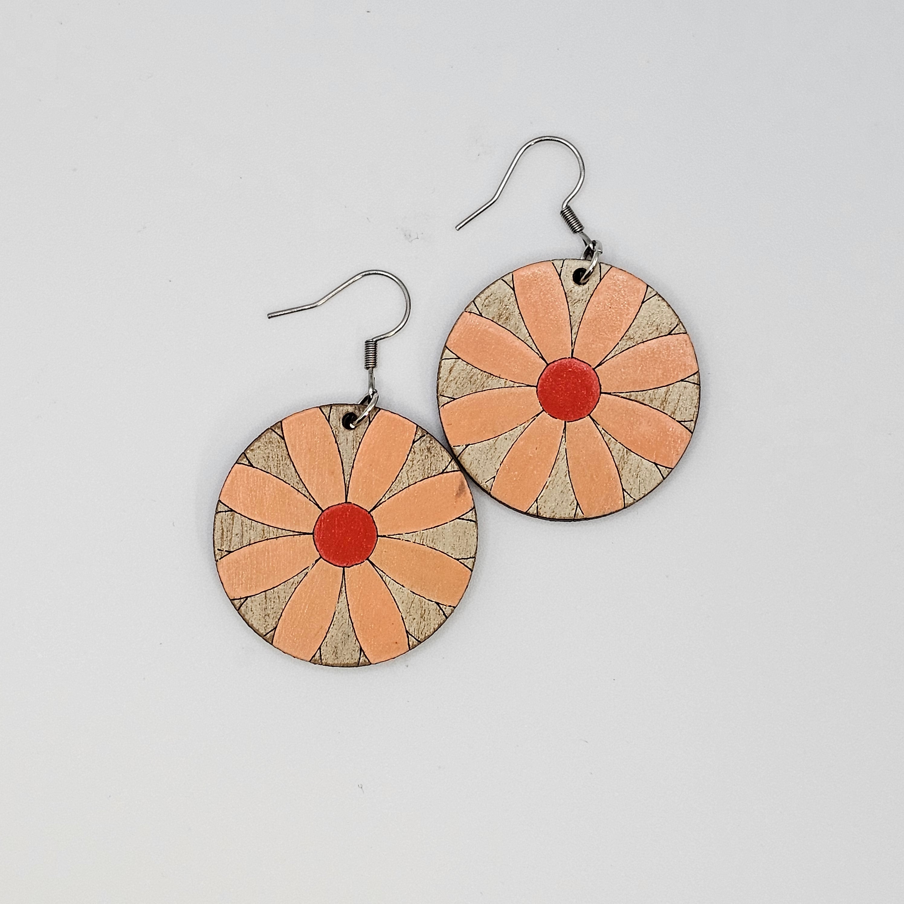Blush Bloom Dangle Earrings | Hand-Painted Wood | Surgical Steel - DEHPP44
