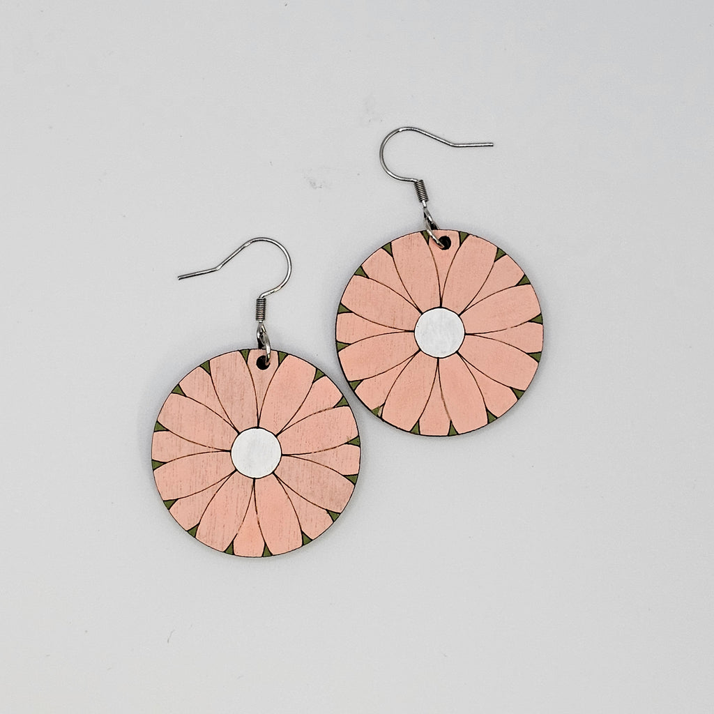 Blush Bloom Dangle Earrings | Hand-Painted Wood | Surgical Steel - DEHPP44