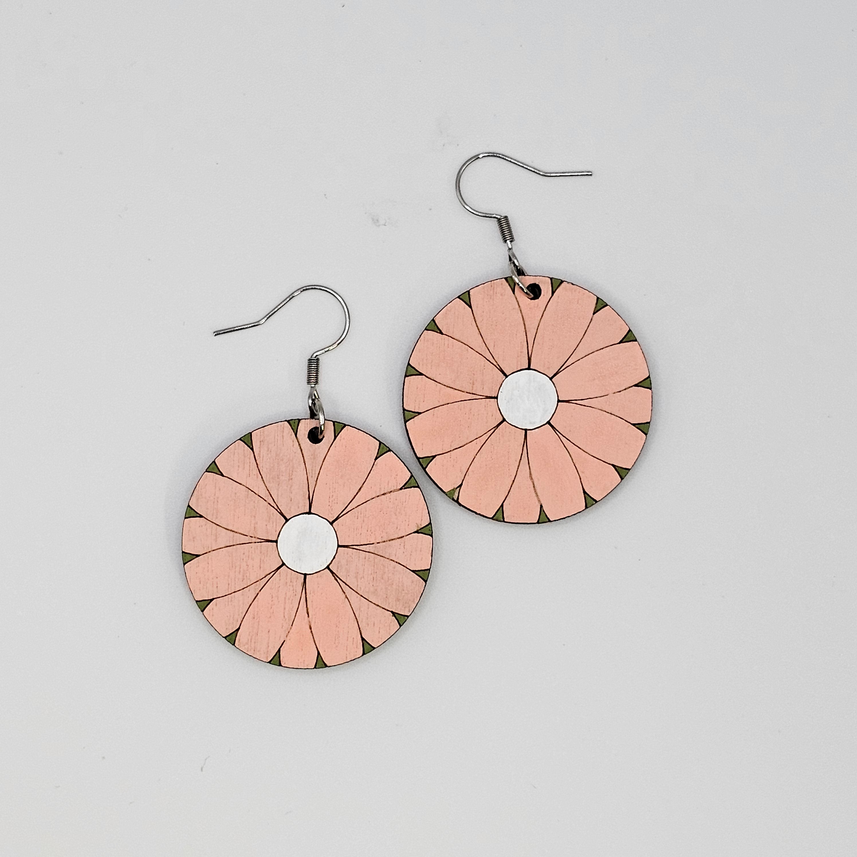 Blush Bloom Dangle Earrings | Hand-Painted Wood | Surgical Steel - DEHPP44