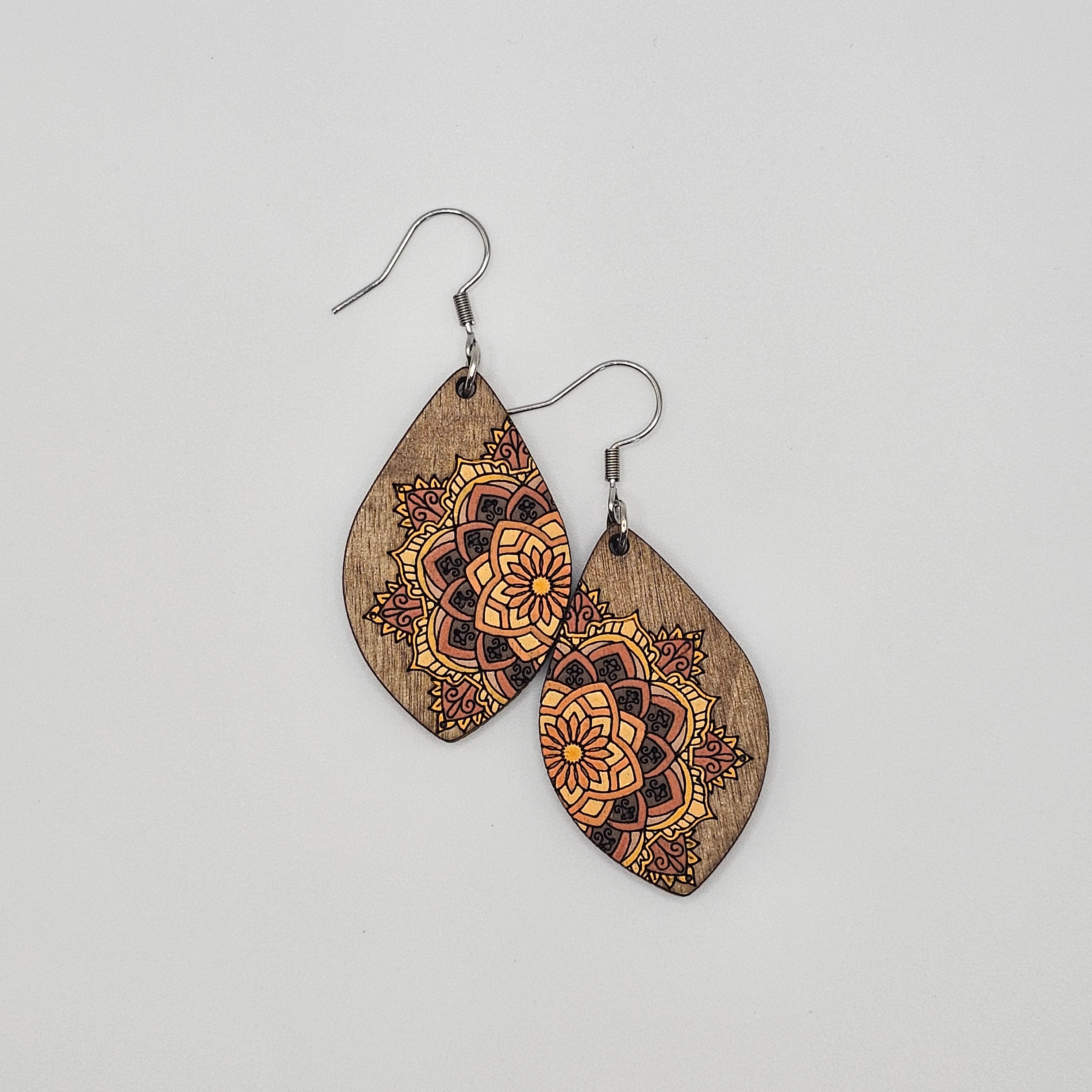 Golden Mandala Dangle Earrings | Hand-Painted | Surgical Steel - DEHPP45