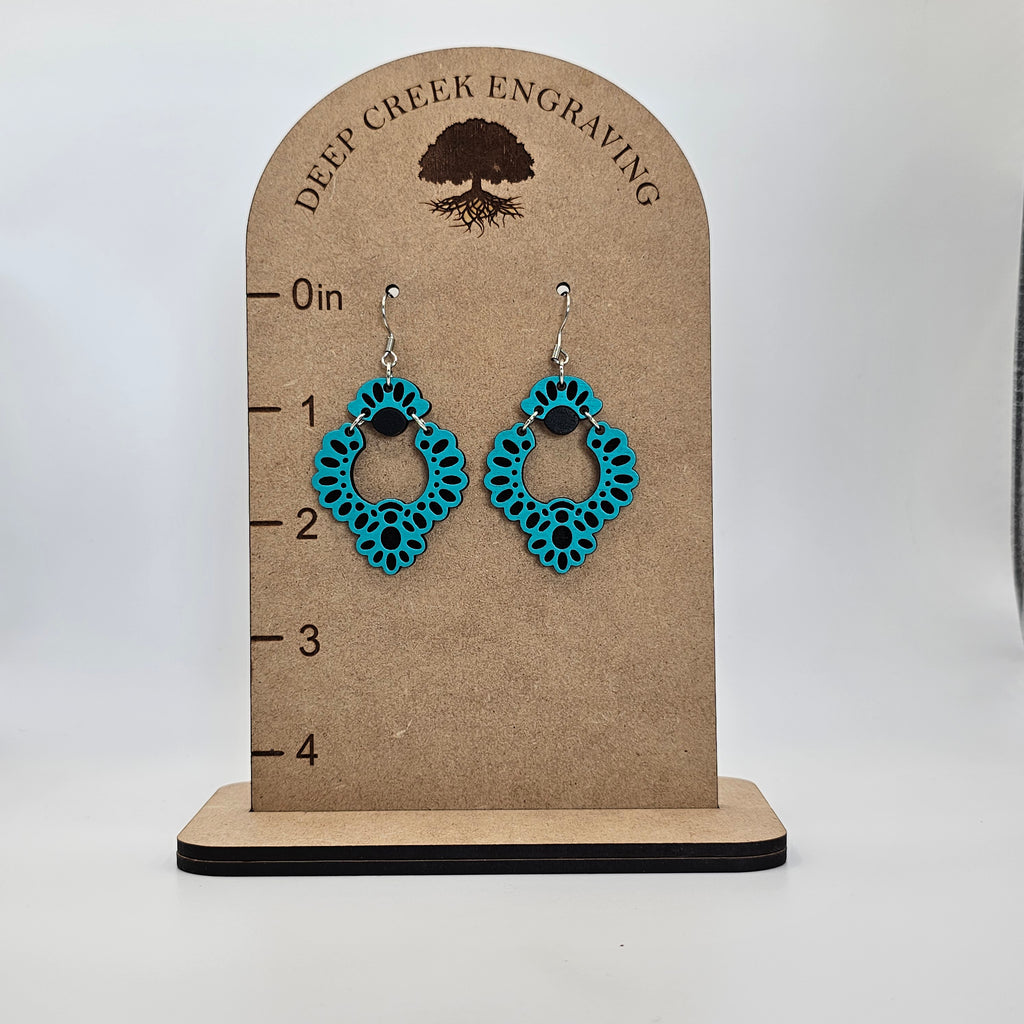 Turquoise Squash Blossom Dangle Earrings | Hand-Painted | Surgical Steel - DEHPP49