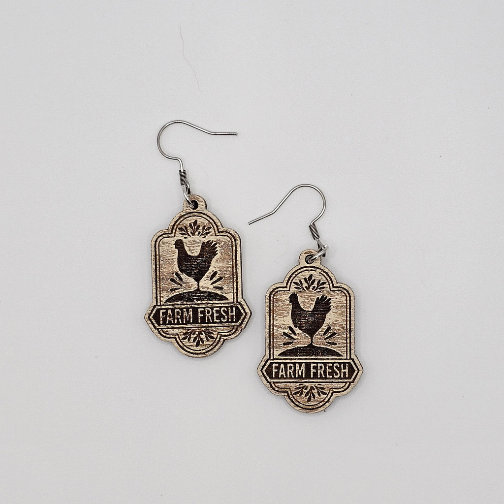 Farm Fresh Eggs Dangle Earrings | Laser Engraved | Surgical Steel - DEHPP5