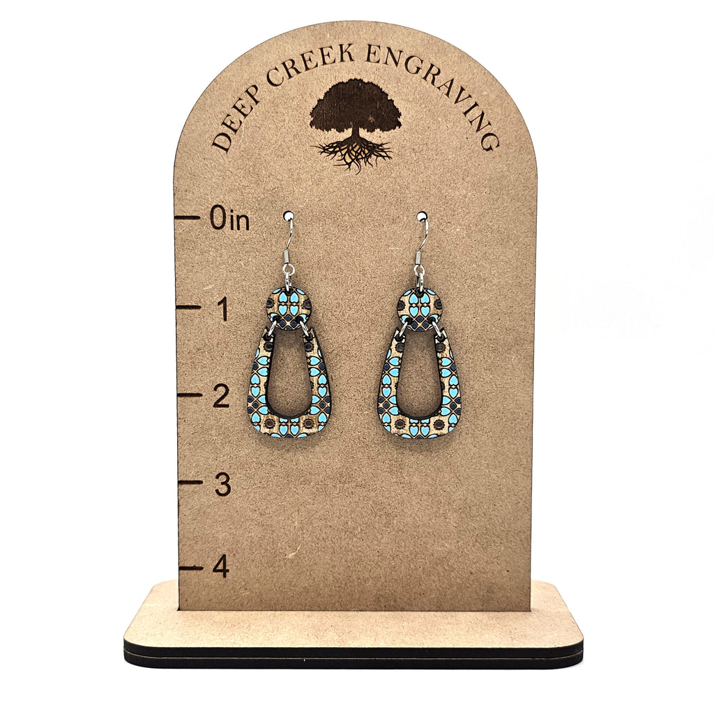 Denim Mosaic Hoop Dangle Earrings | Hand-Painted | Surgical Steel - DEHPP52-B