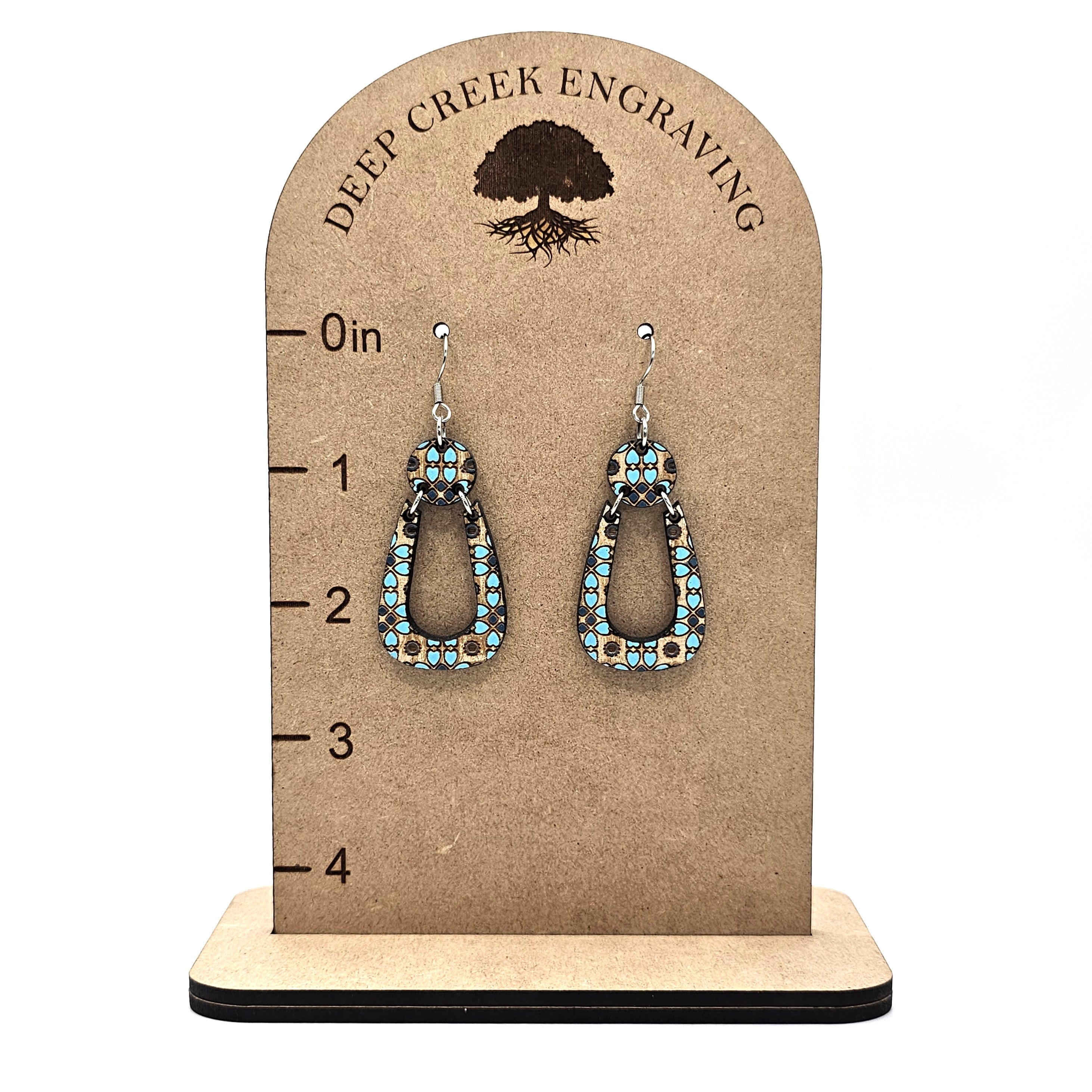 Denim Mosaic Hoop Dangle Earrings | Hand-Painted | Surgical Steel - DEHPP52-B