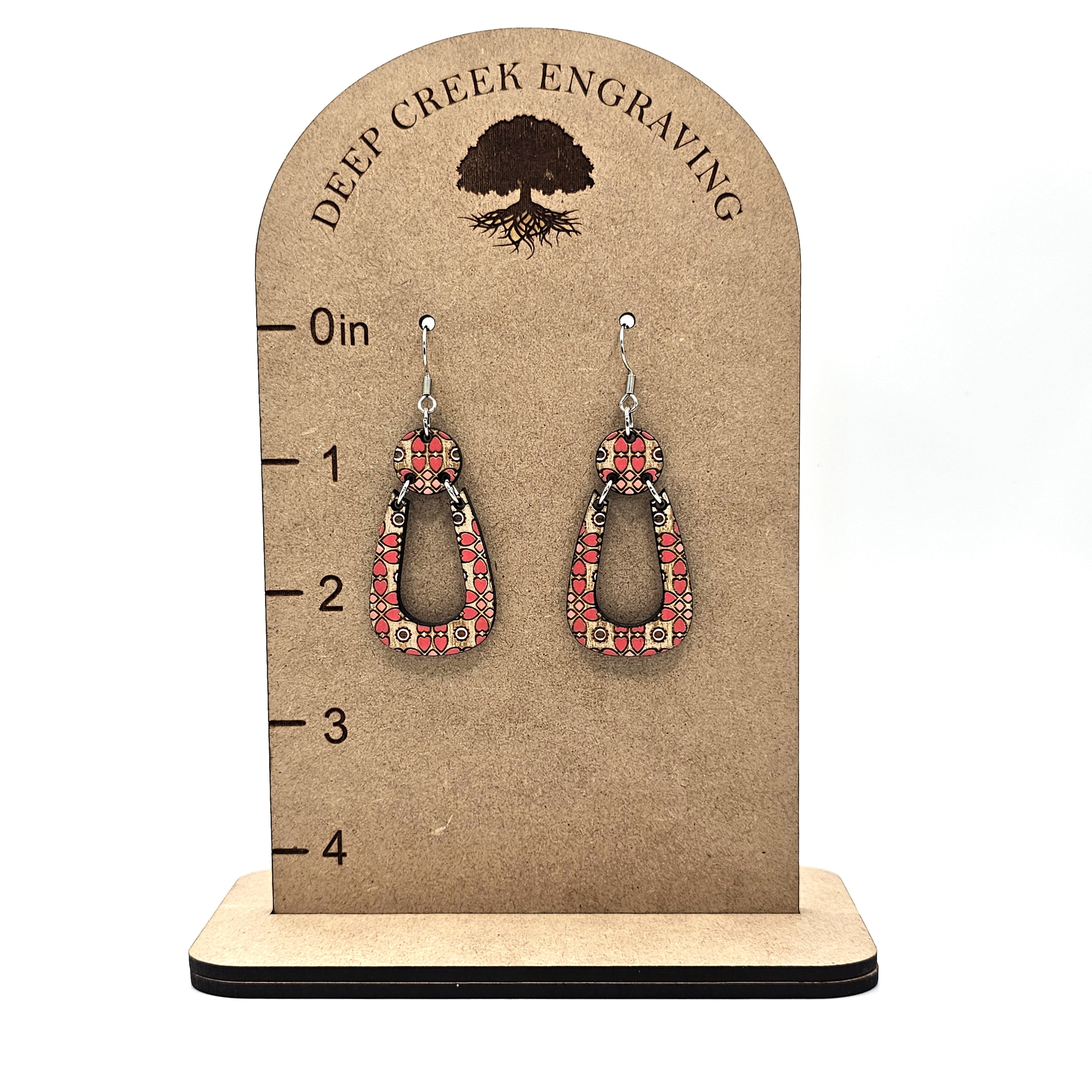 Coral Mosaic Hoop Dangle Earrings | Hand-Painted | Surgical Steel - DEHPP52-P