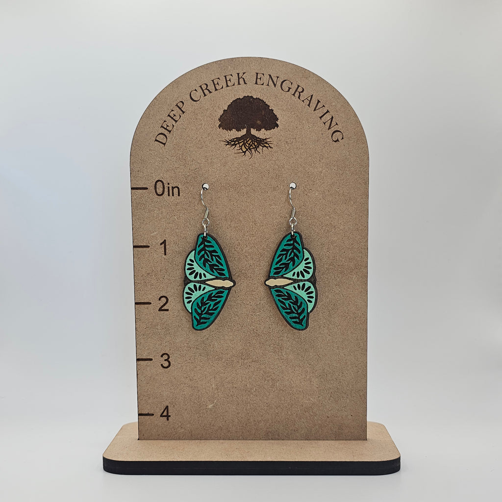 Turquoise Folk Moth Dangle Earrings | Hand-Painted | Surgical Steel - DEHPP59