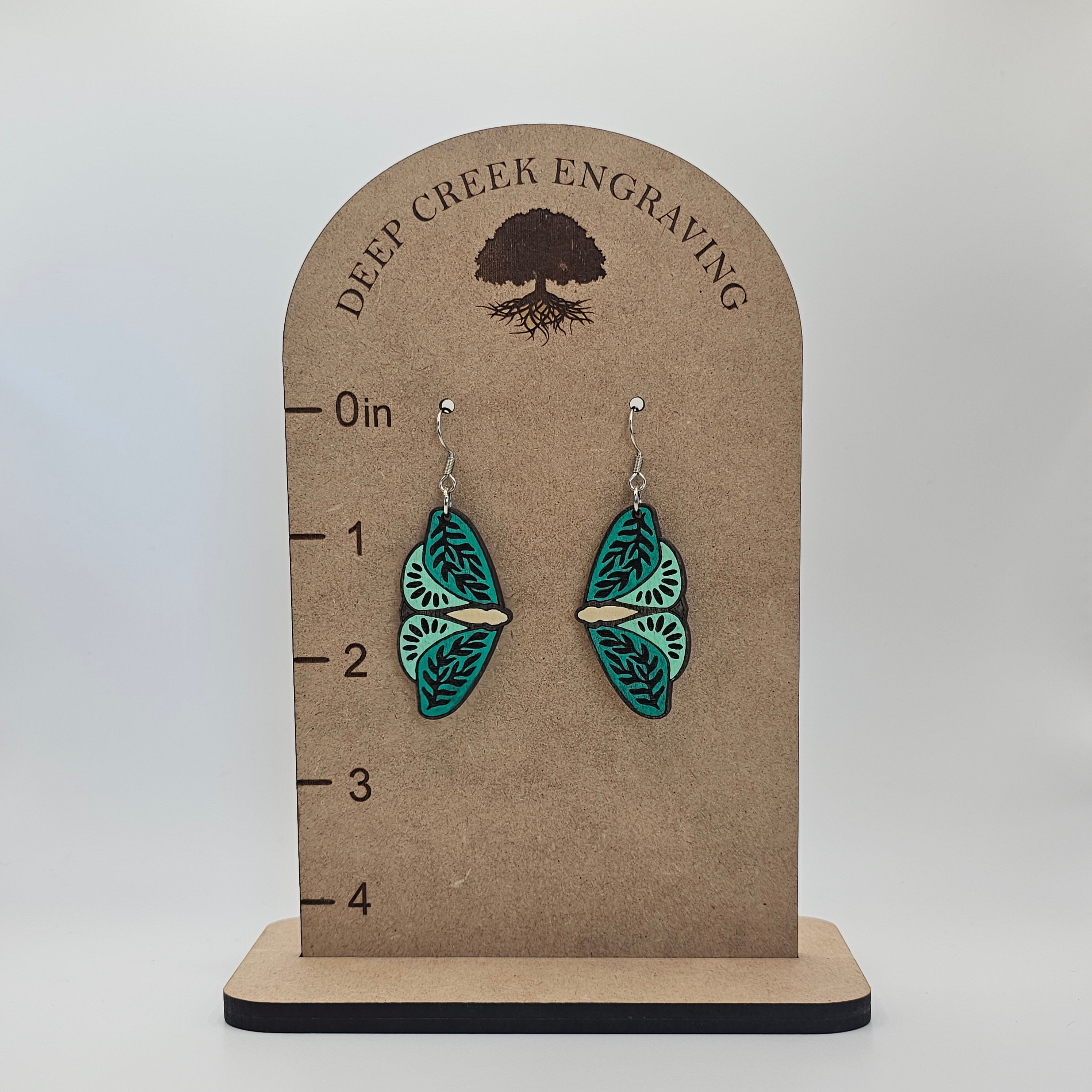 Turquoise Folk Moth Dangle Earrings | Hand-Painted | Surgical Steel - DEHPP59