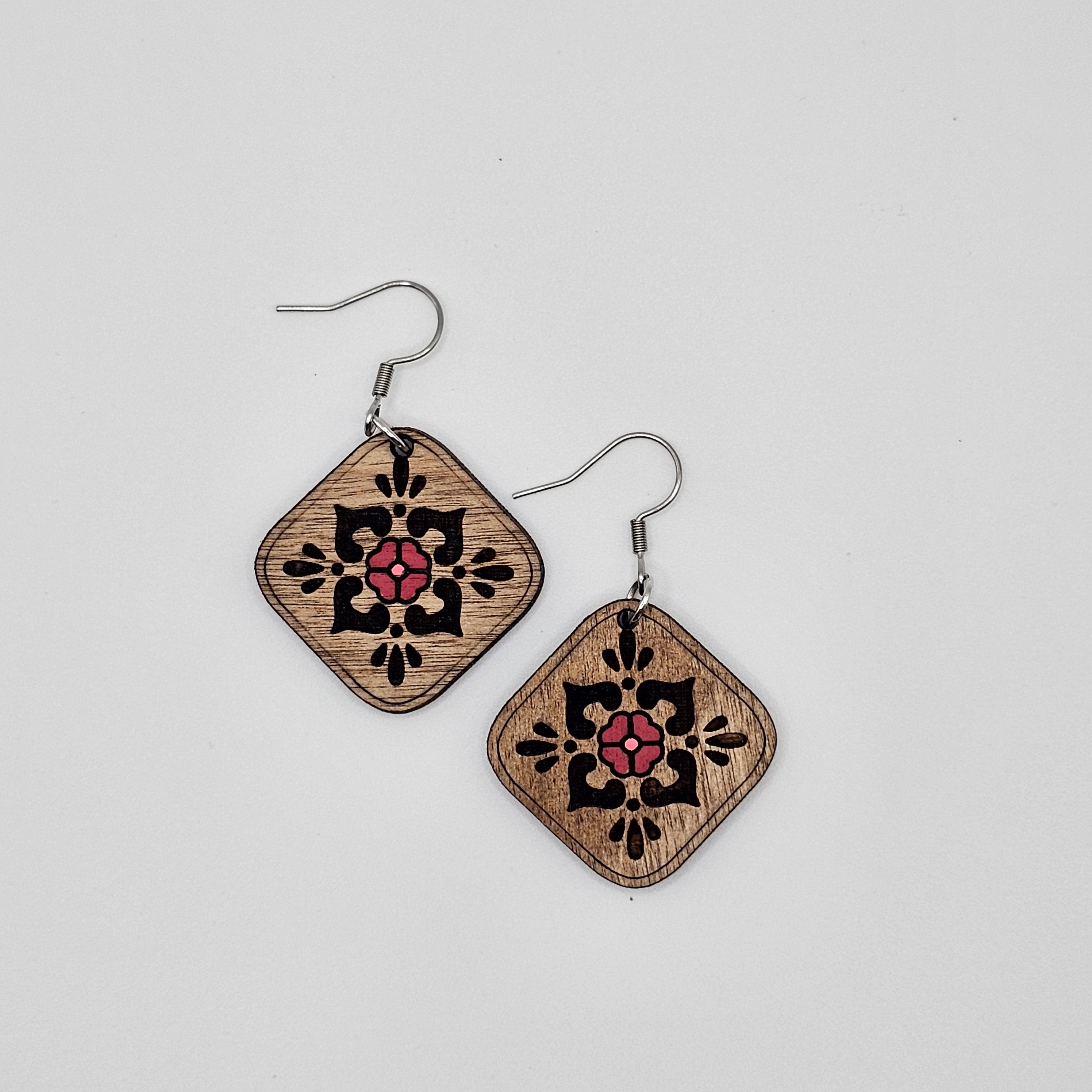 Wildflower Mosaic Dangle Earrings | Hand-Painted | Surgical Steel - DEHPP67