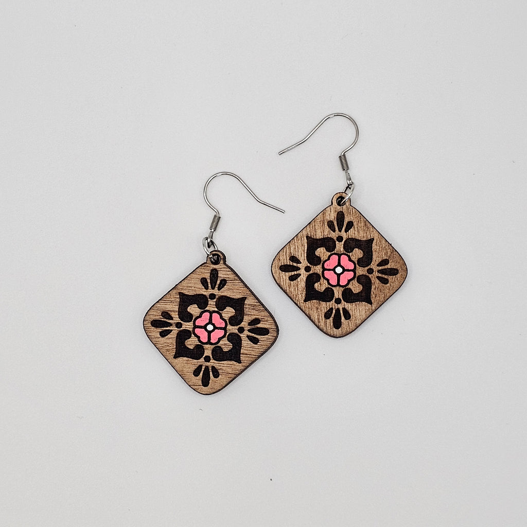 Wildflower Mosaic Dangle Earrings | Hand-Painted | Surgical Steel - DEHPP67
