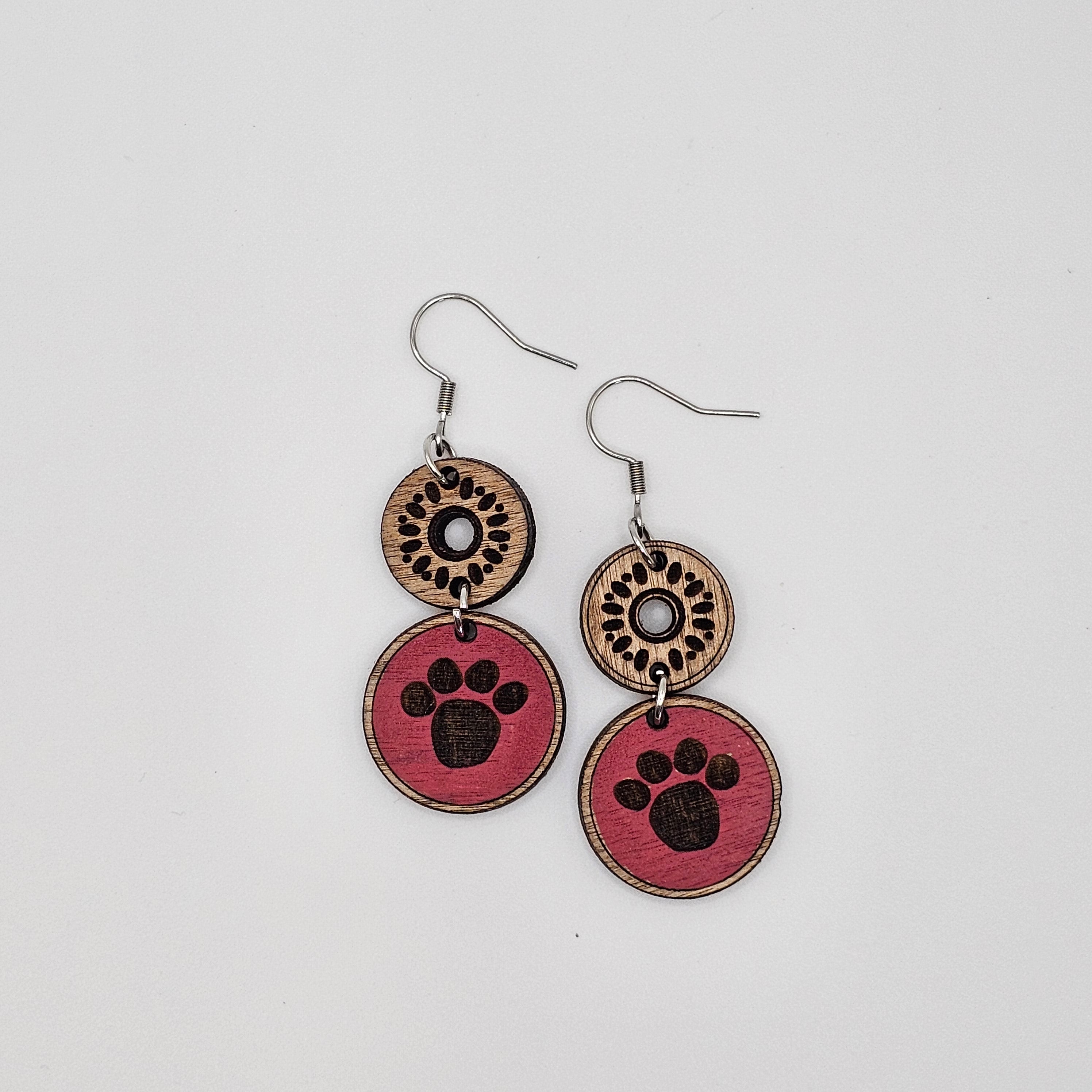 Paw Print Dangle Earrings | Hand-Painted | Surgical Steel - DEHPP69