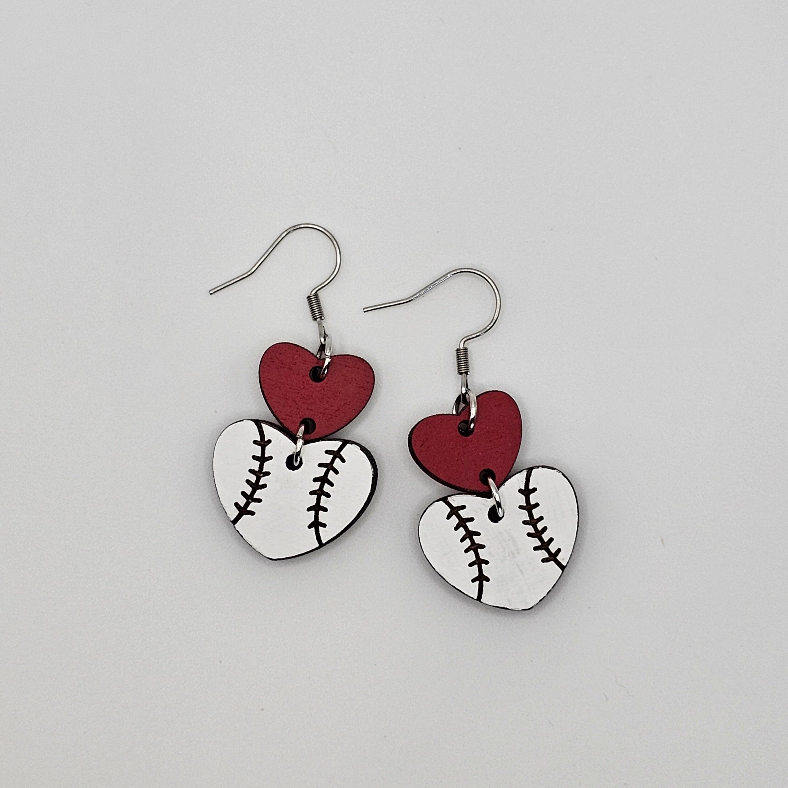 Baseball Heart Dangle Earrings | Hand-Painted | Surgical Steel - DEHPP74