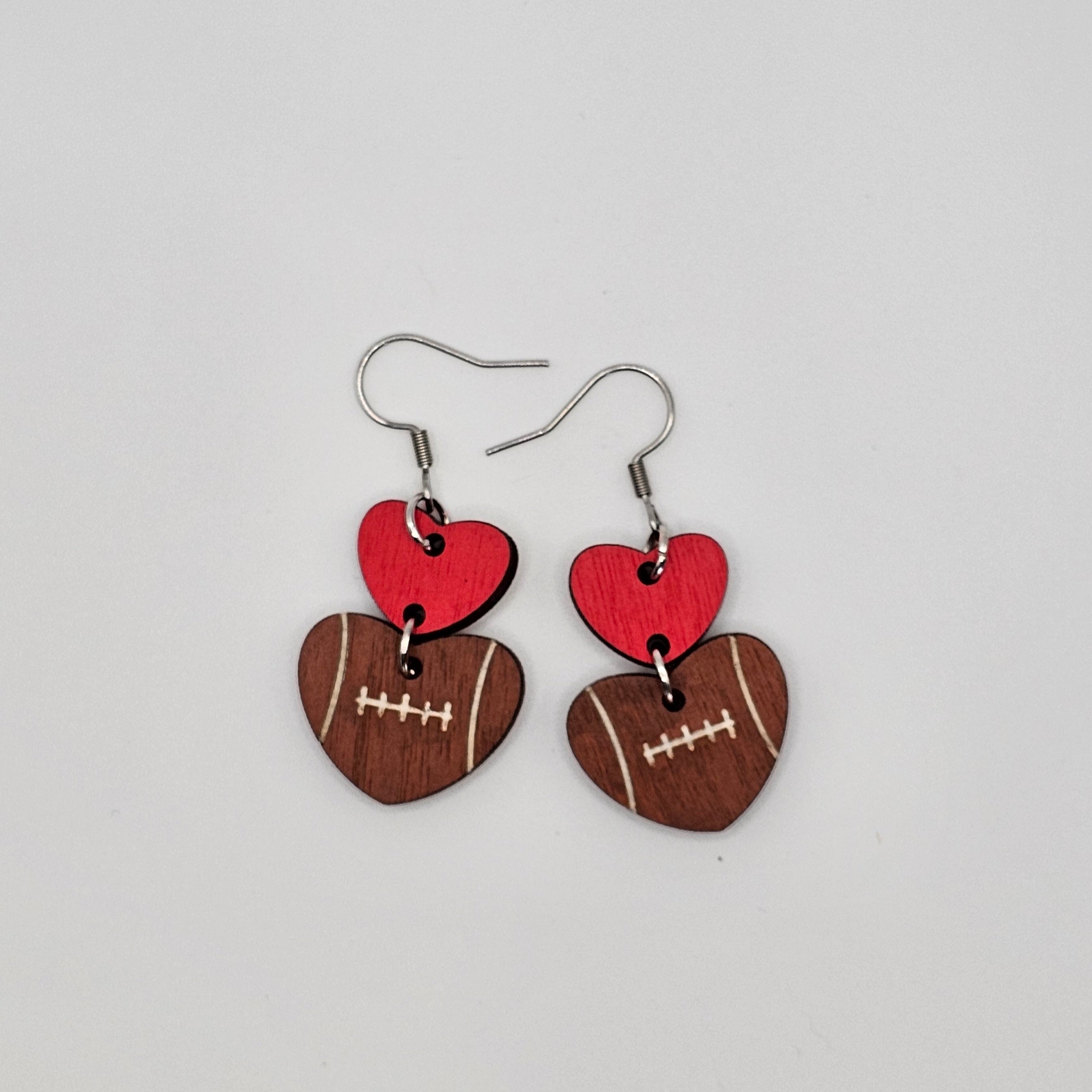 Football Heart Dangle Earrings | Hand-Painted | Surgical Steel - DEHPP75
