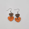 Basketball Heart Dangle Earrings | Laser Engraved Wood | Surgical Steel - DEHPP76